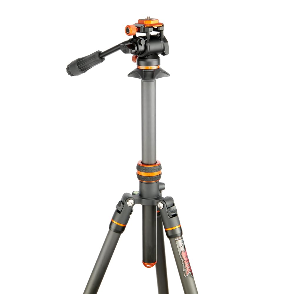 3 Legged Thing Billy Carbon Fiber Video Tripod Kit - Lightweight Travel Tripod for DSLR & Mirrorless Cameras (Lava Black/Orange) | Perfect for Vlogging, Photography & Outdoor Adventures