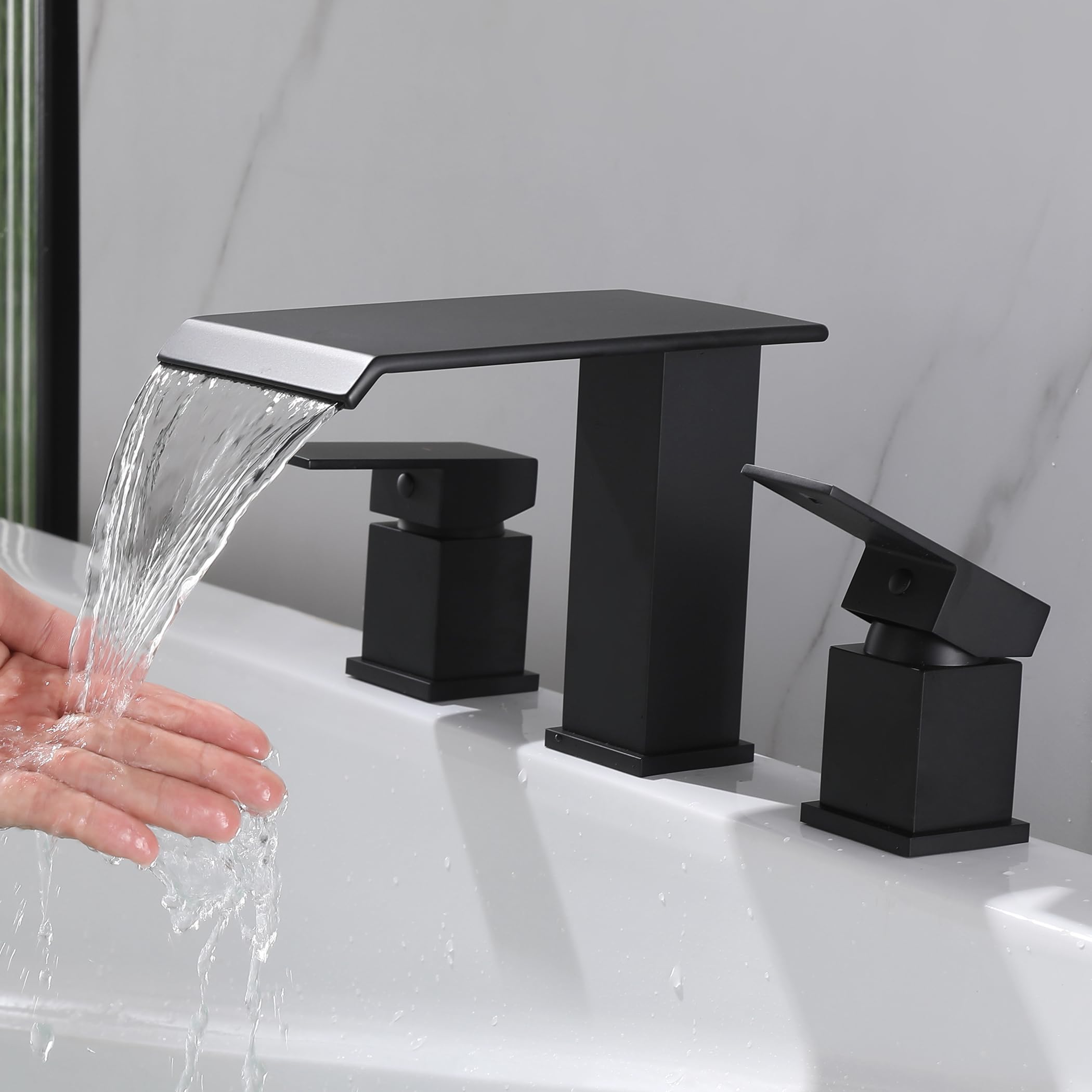Roman Tub Faucet - 2 Handle Waterfall Spout Matte Black 3 Hole Bathtub Faucet with High Flow - Perfect for Luxury Bathrooms, Spa Retreats & Modern Home Decor