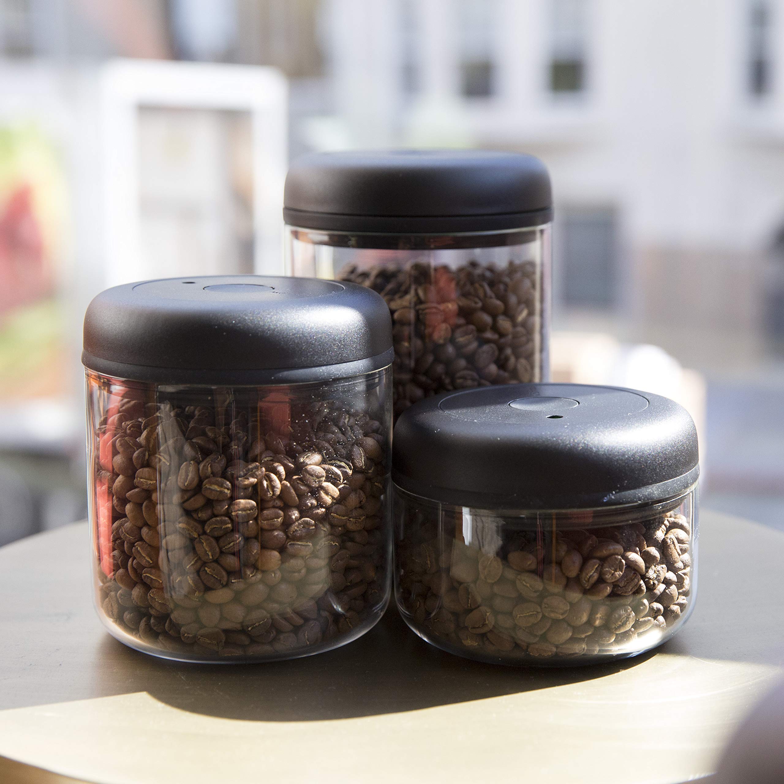 Fellow Clear Glass Atmos Vacuum Canisters Set - 3-Piece Bundle (1.2L, 0.7L, 0.4L) for Coffee, Tea, Dry Food Storage | Airtight Kitchen Containers for Freshness & Organization