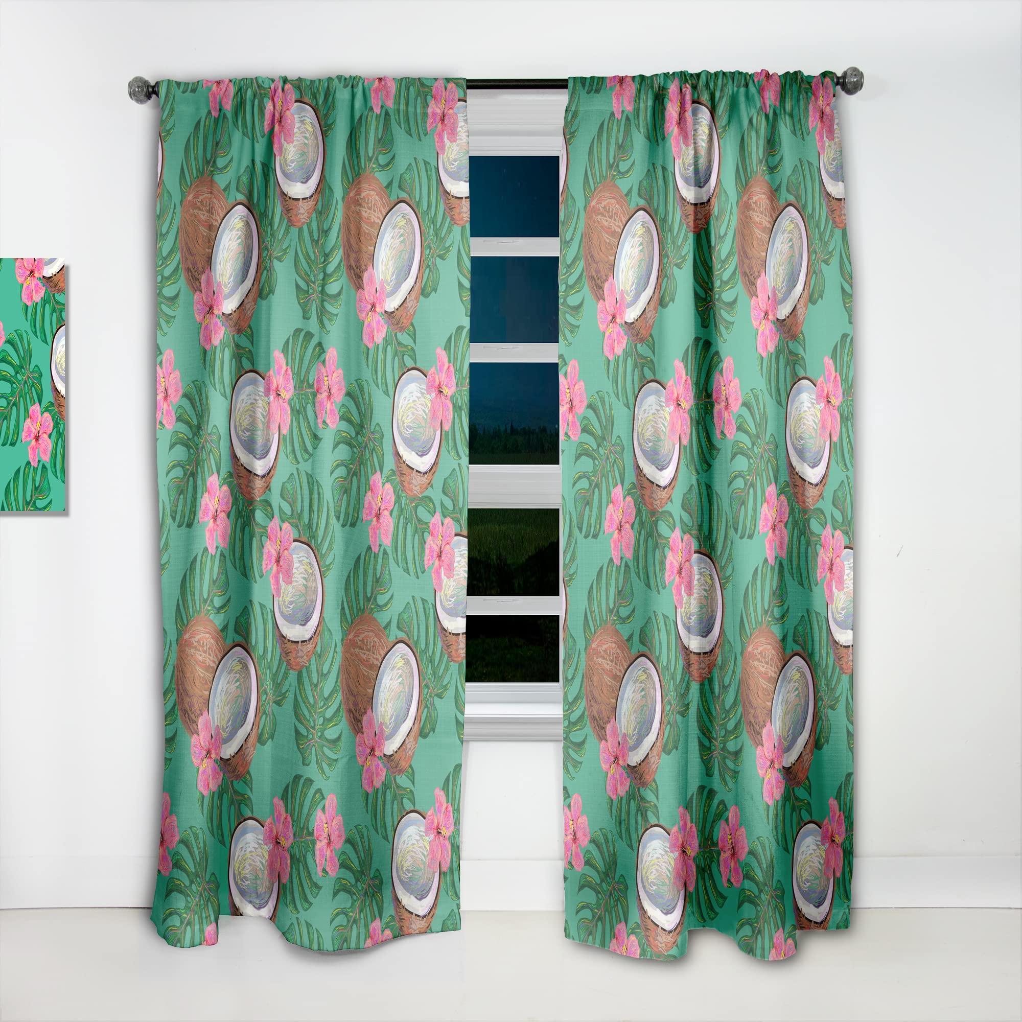 DesignQ Thermal Insulated Curtains - Coconut & Floral Pattern Blackout Drapes for Bedroom & Living Room (52x84, Single Panel) - Perfect for Privacy, Light Control & Energy Efficiency