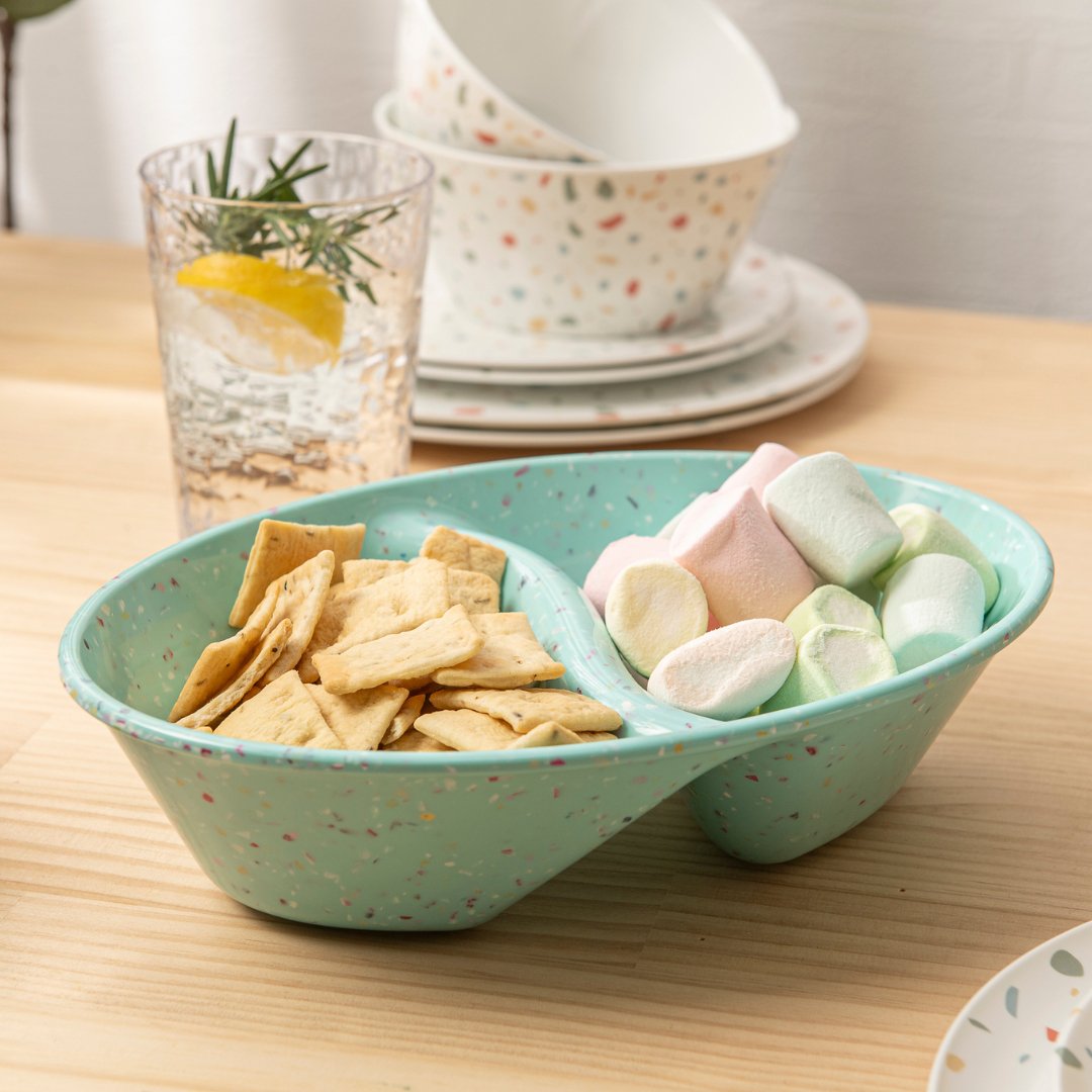 2-Piece Confetti Divided Serving Dish Set - Green - Perfect for Party Snacks, Appetizers & Desserts