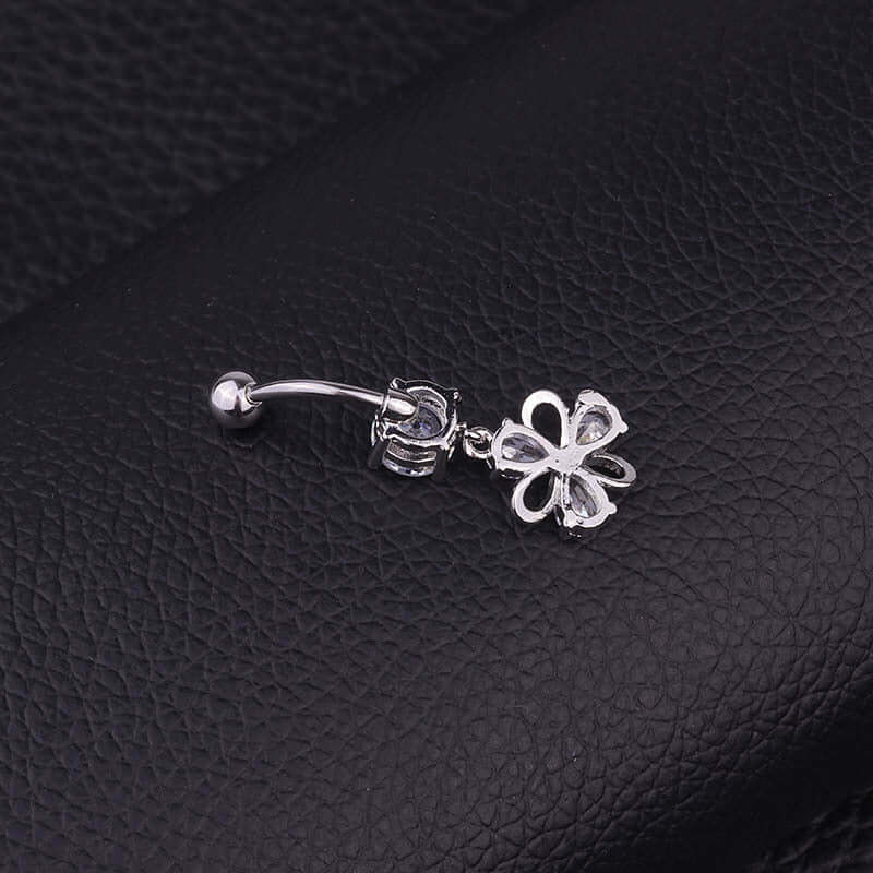 Surgical Steel Flower Belly Button Ring - Silver Navel Piercing Jewelry for Women | HSBR18603 | Perfect for Everyday Wear, Parties & Beach Outfits