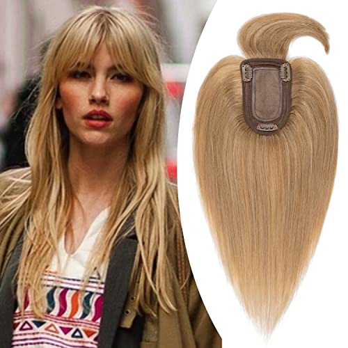 Clip in Human Hair Topper with Silk Base - Natural Looking Hairpiece for Thinning Hair - Perfect for Daily Wear, Special Occasions & Styling