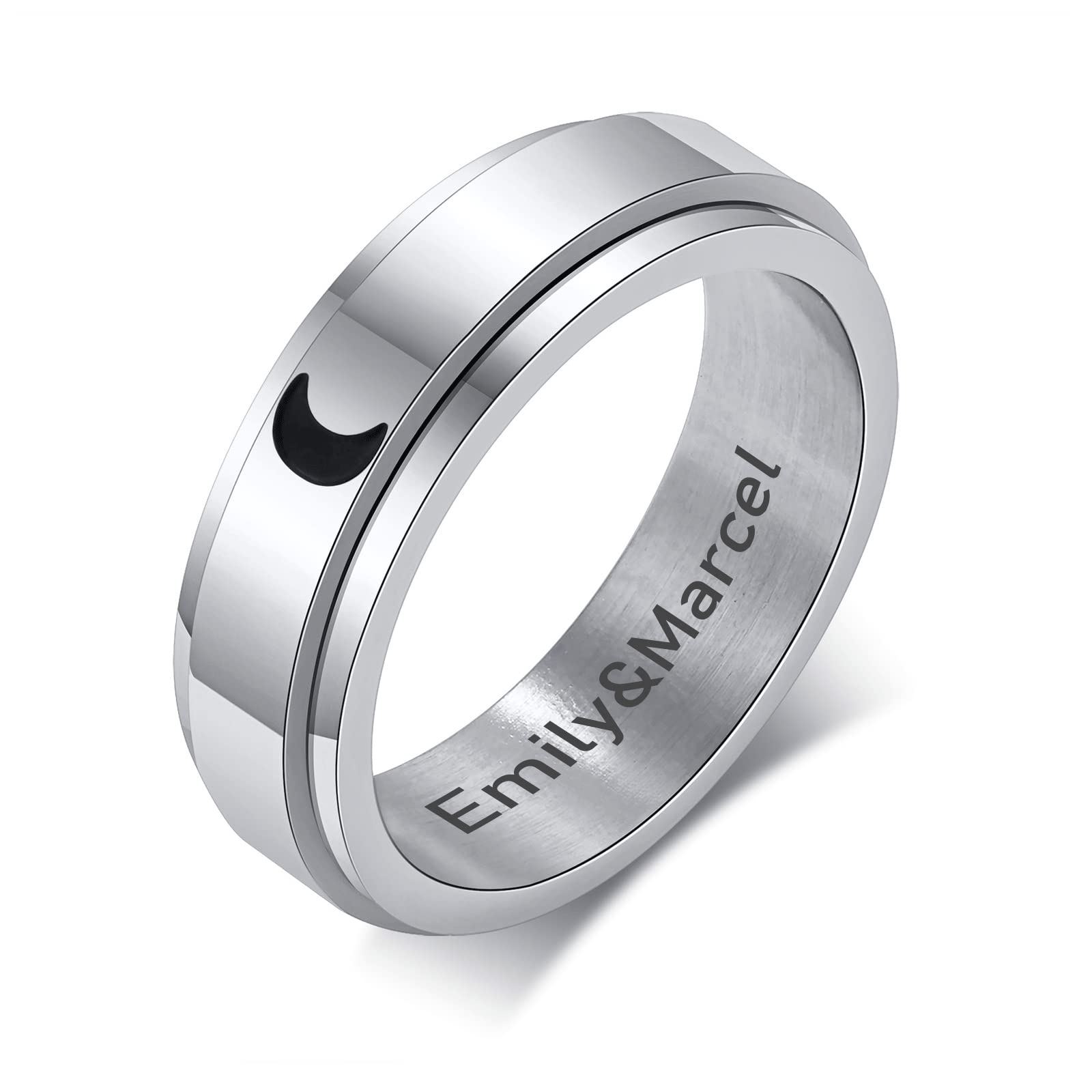 VNOX 2-Piece Personalized Couple Rings Set - Custom Engraved Moon & Sun Promise Rings in Stainless Steel | Matching Wedding Bands & Engagement Rings for Him & Her | Perfect for Anniversaries, Valentine's Day & Romantic Gifts