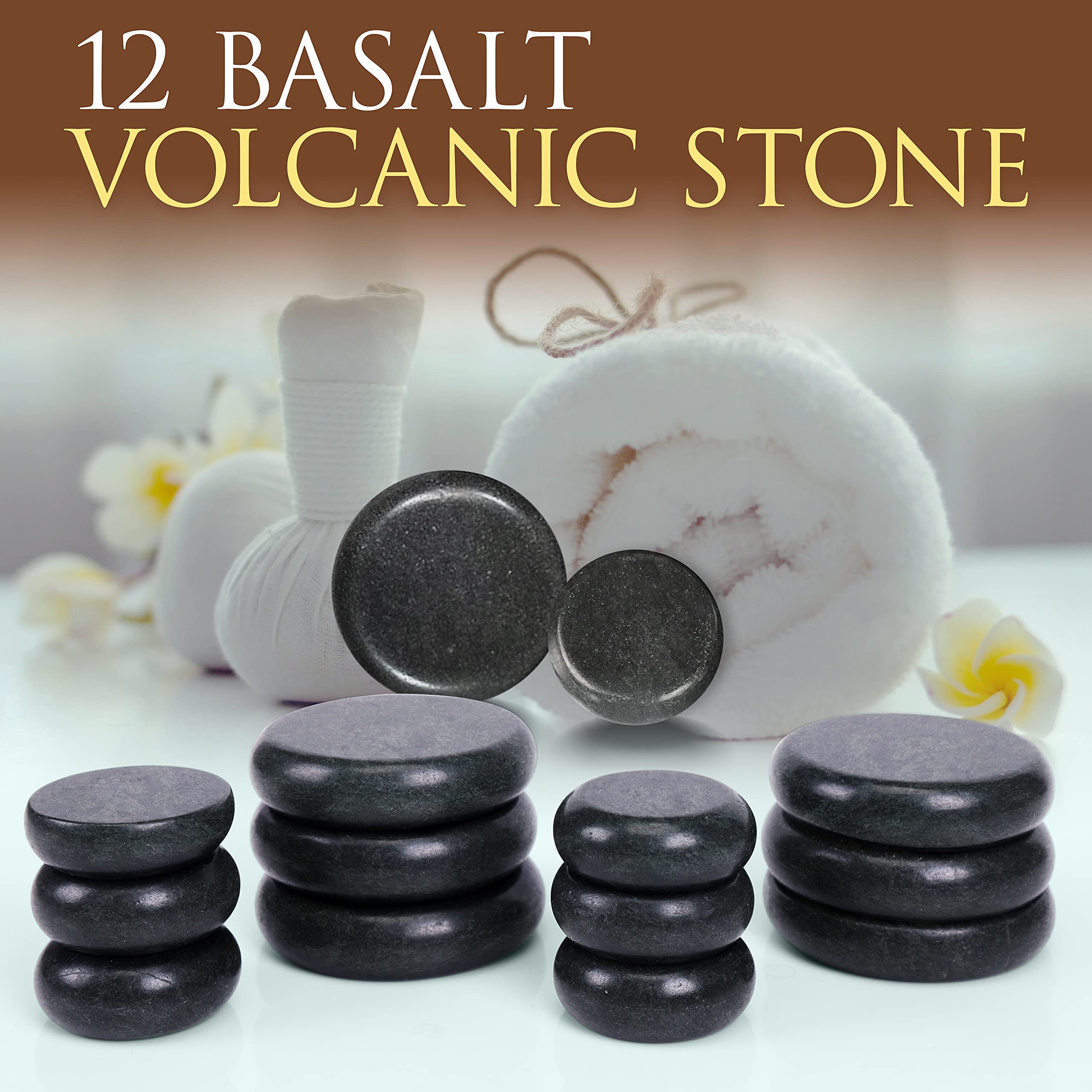 Electric Hot Stone Massage Kit with 6 Large & 6 Small Basalt Stones - Portable Spa Warmer Set with Digital Controller & Heating Bag for Relaxation Therapy - Perfect for Home Spa, Professional Massage & Pain Relief