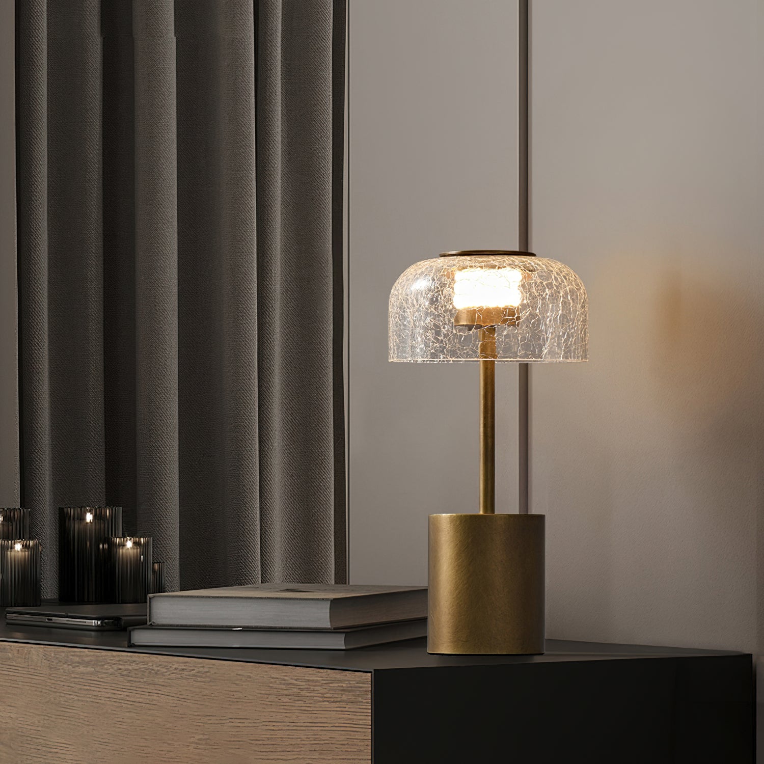 Rechargeable Crackle Glass Table Lamp with Built-in Battery - Perfect for Bedroom Nightstand, Living Room, and Office Desk Lighting