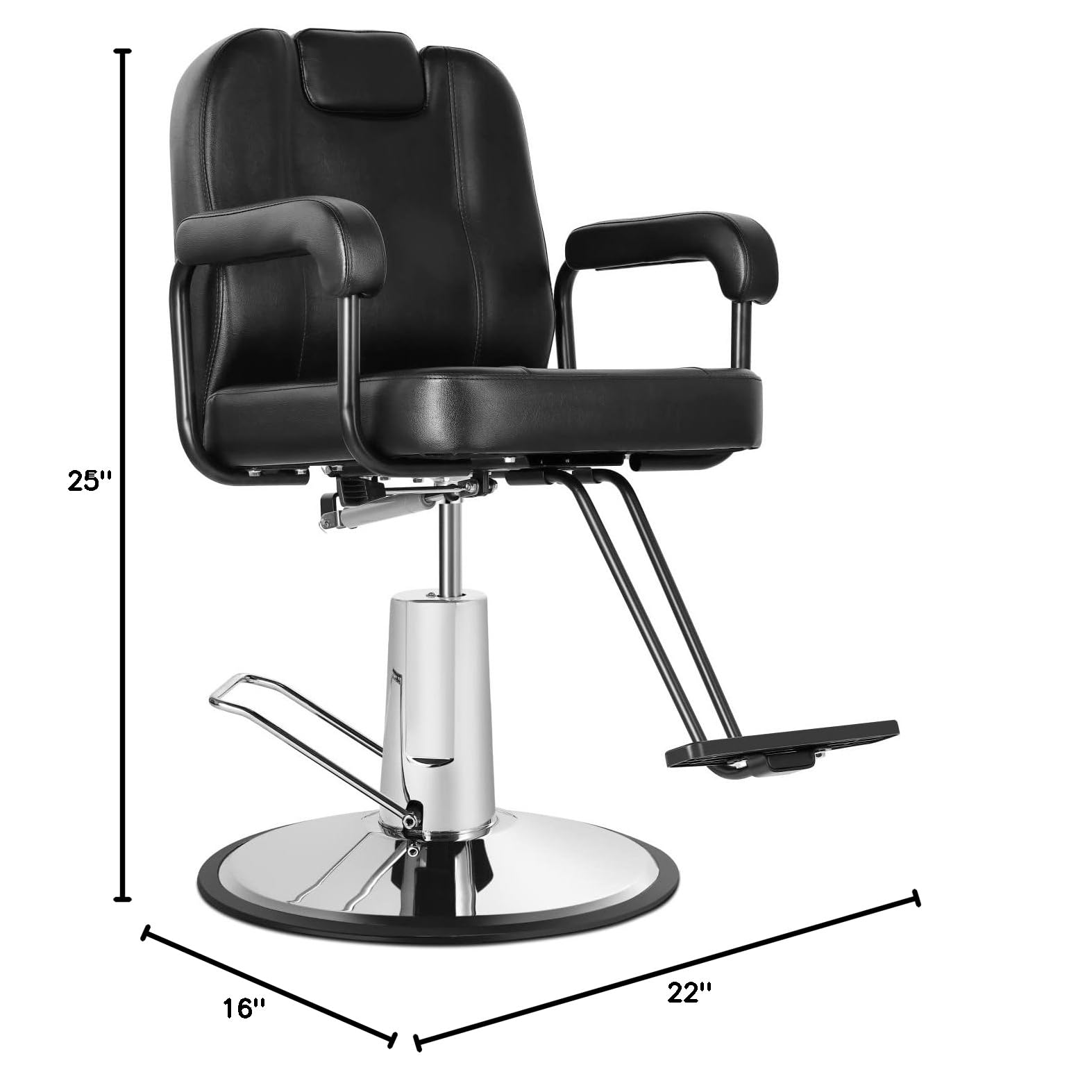 **Black Hydraulic Pump Styling Chair - 360° Swivel Barber Salon Chair with Reclining Function for Hair Styling, Spa & Beauty Parlors**    *Perfect for professional salons, barber shops, home grooming, and spa treatments.*