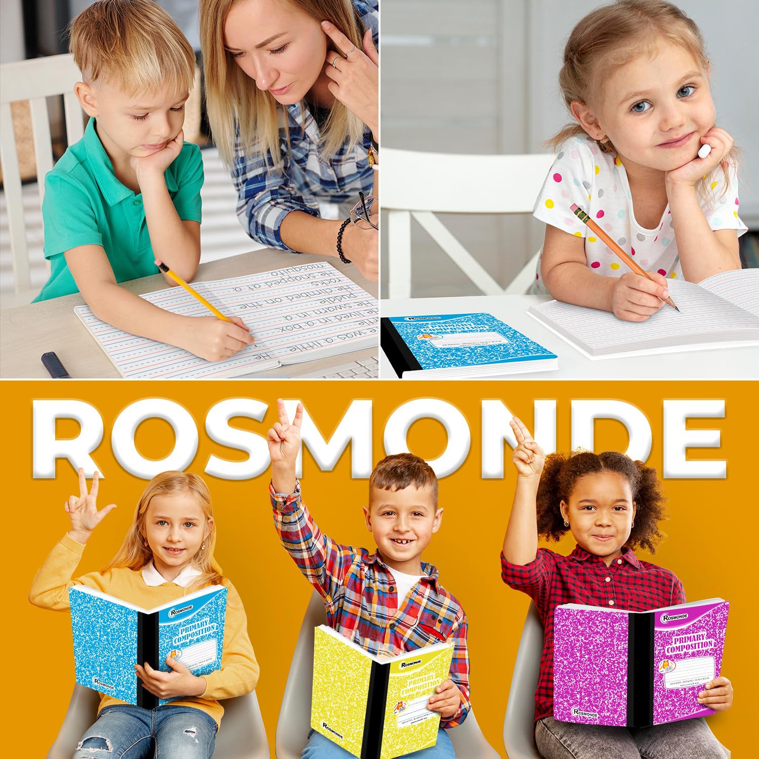50-Pack Primary Ruled Composition Notebooks for Kids - 200 Pages (100 Sheets) with Dotted Lines - Color Marble Design - Ideal for Grades K-2 Writing Practice, Homeschooling & Classroom Activities