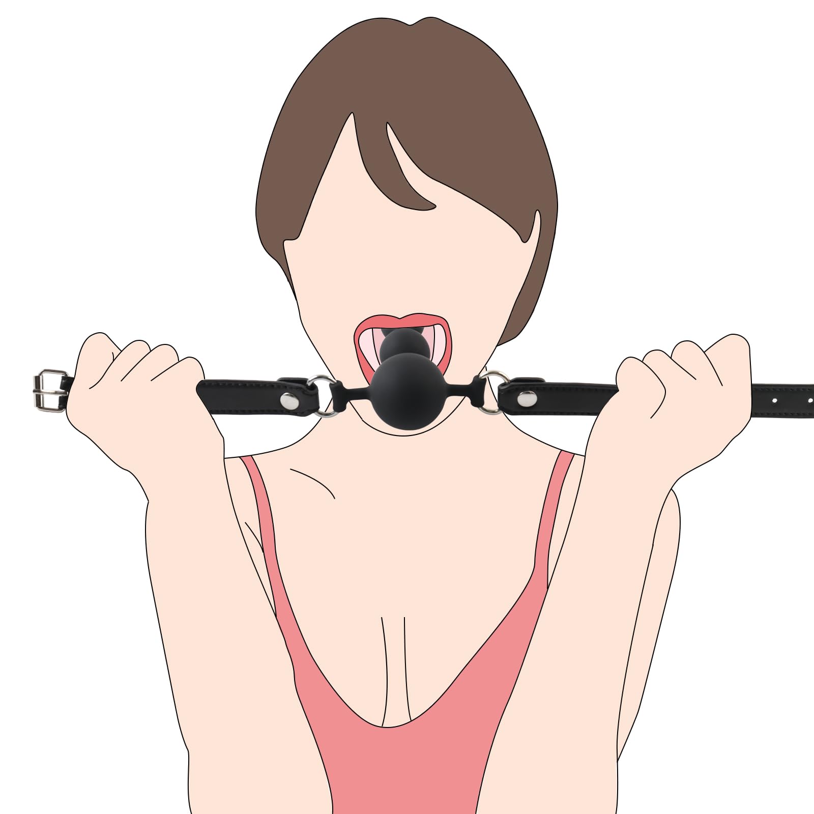 BDSM Ball Gag Sex Toy - Adjustable Leather Strap Silicone Mouth Gag with Beads for Bondage Play - Adult Kinky Toys for Couples, Men & Women - Perfect for Role Play, BDSM Scenes & Spicing Up Your Sex Life