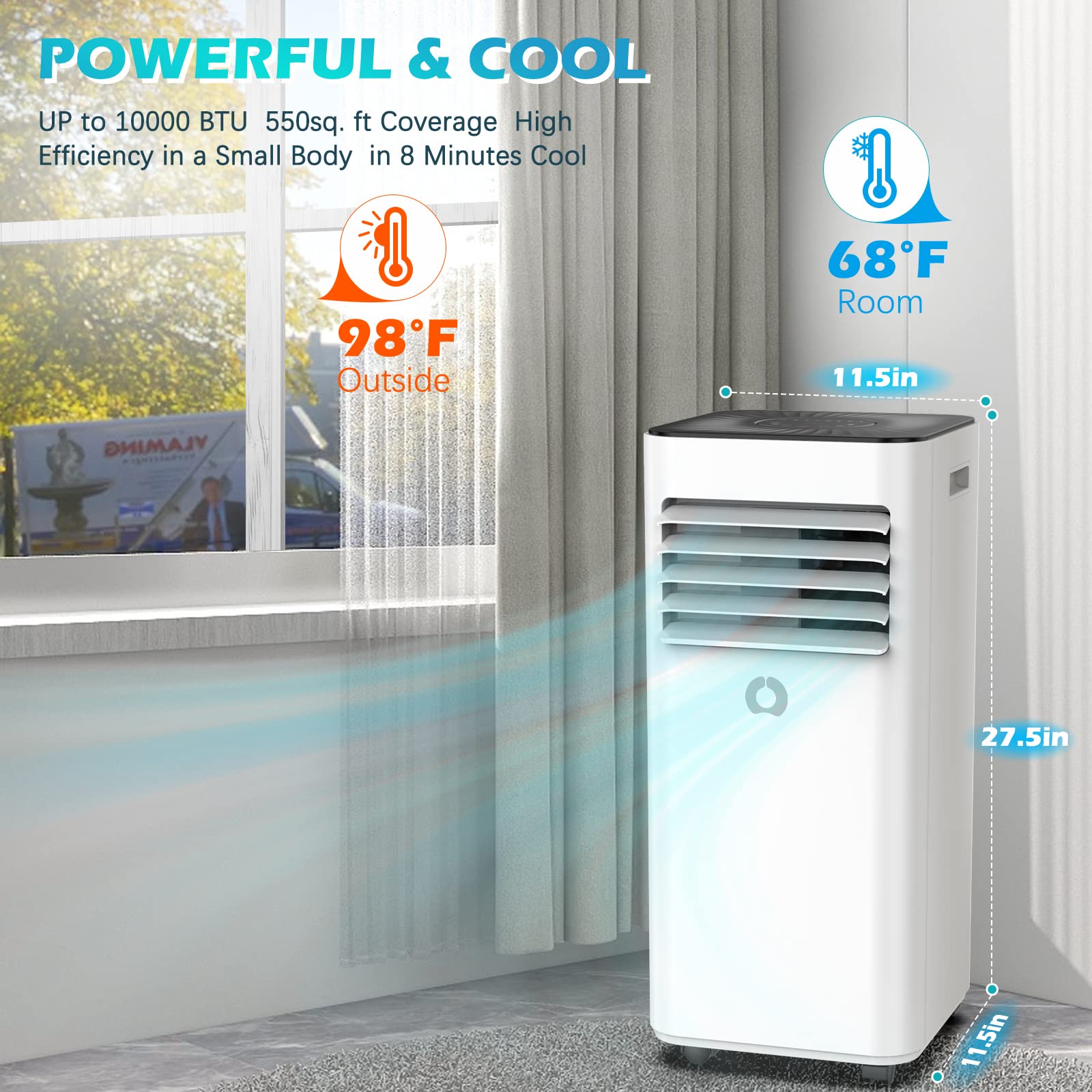 10,000 BTU Portable Air Conditioner for Rooms up to 450 Sq.Ft - 3-in-1 Cooling AC Unit with Dehumidifier & Fan - Remote Control Included - Perfect for Bedrooms, Apartments & Small Offices