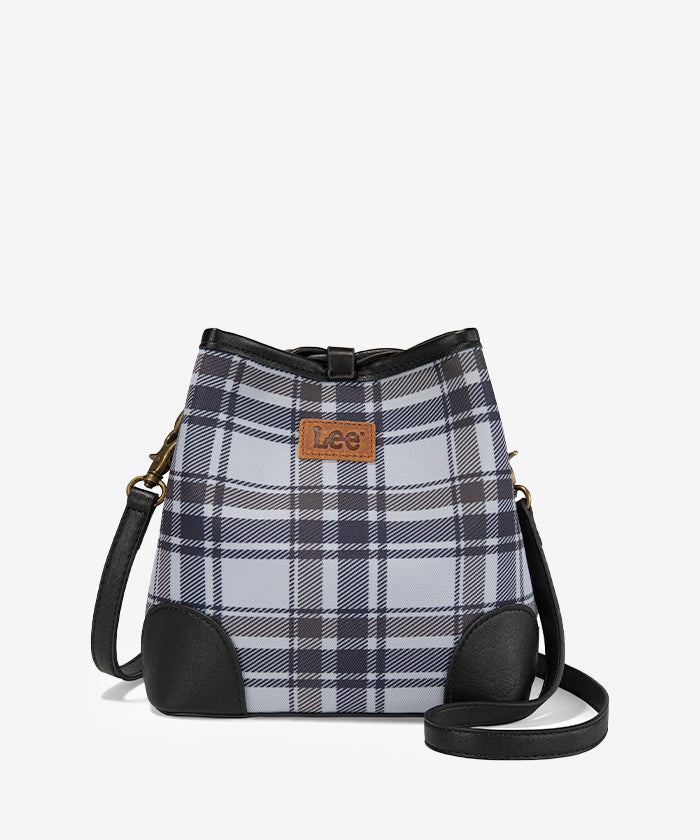 LEE Plaid Canvas Drawstring Bucket Crossbody Bag for Women - Stylish & Versatile Shoulder Purse - Perfect for Travel, Shopping & Everyday Use