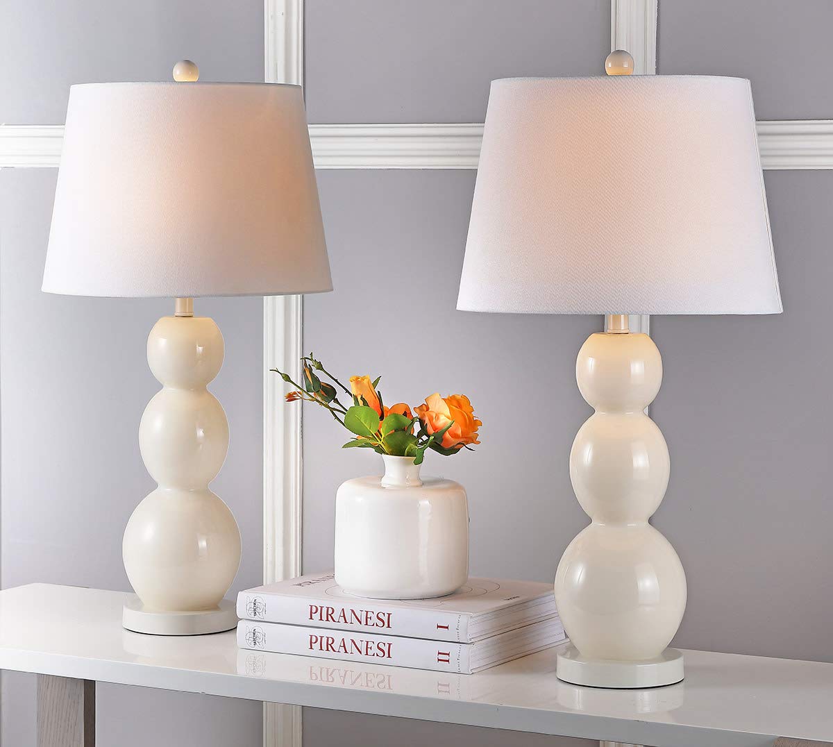 SAFAVIEH Jayne Modern 28-inch 3-Sphere Glass Table Lamp Set of 2 with LED Bulbs - Light Grey Contemporary Lighting for Bedroom, Living Room, Home Office & Nightstand | Perfect for Ambient Lighting and Home Decor Accents