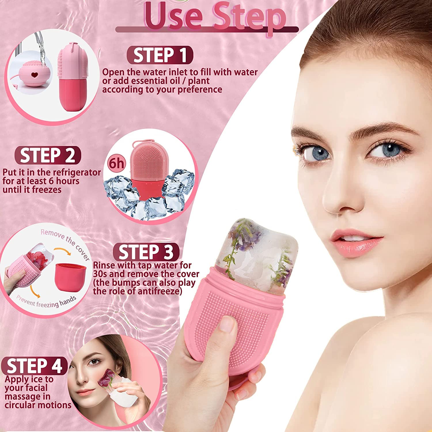 XSKY Ice Roller for Face Massager with Scrub - Cooling Facial Massage Tool to Enhance Skin Glow, Shrink Pores & Tighten Skin | Reusable Face Roller for Women | Perfect for Morning Routine, Post-Workout Recovery & Makeup Prep