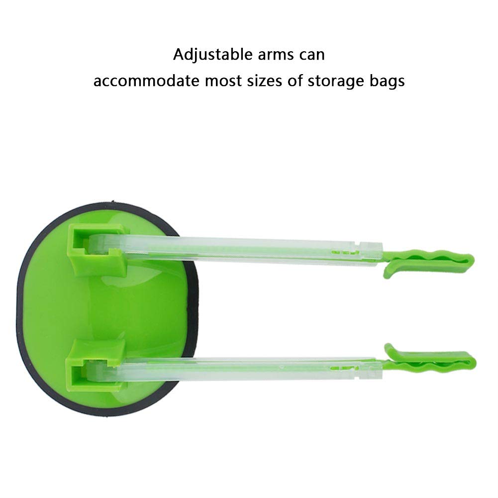 Adjustable Hands-Free Baggy Rack Clip - Kitchen Food Storage Bag Opener Holder with Non-Slip Rubber Base (Green) | Perfect for Meal Prep, Snack Storage & Pantry Organization