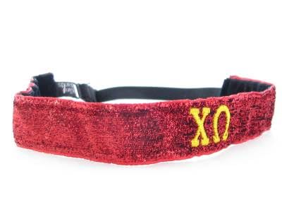 Chi Omega Sorority Red Glitter Adjustable Hair Band - Stylish Headband for Rush Week, Game Days & Sorority Events - Perfect Greek Life Accessory Gift for Sisters