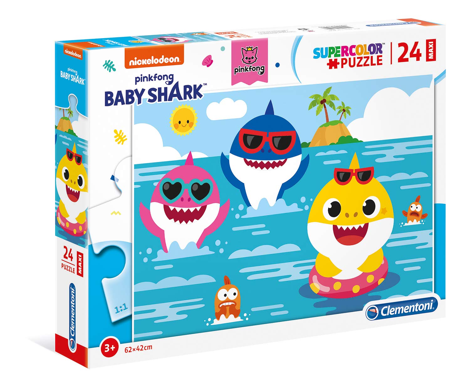 Clementoni Supercolor Puzzle Baby Shark - 24 Large Pieces, Kids Puzzle for 3 Year Olds, Cartoon Puzzle Made in Italy - Perfect for Early Learning and Family Fun
