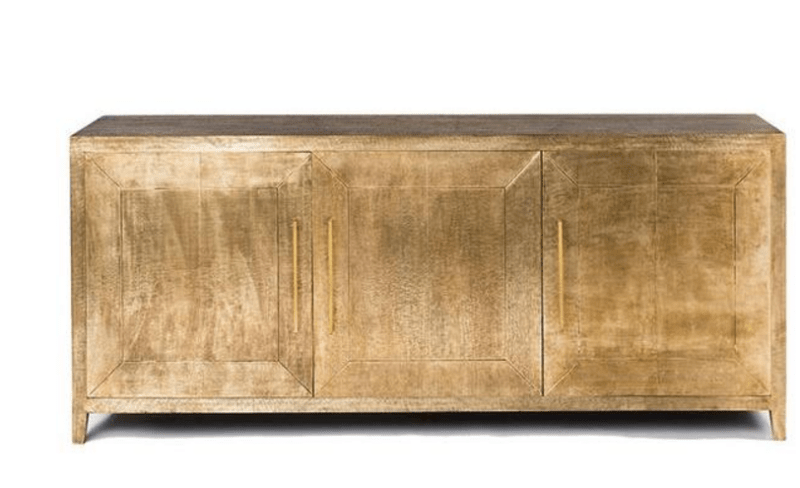 Handmade Antique Brass Embossed Three Door Sideboard Buffet Table - Vintage Indian Furniture for Dining Room Storage & Home Decor | Perfect for Farmhouse, Traditional & Rustic Interiors