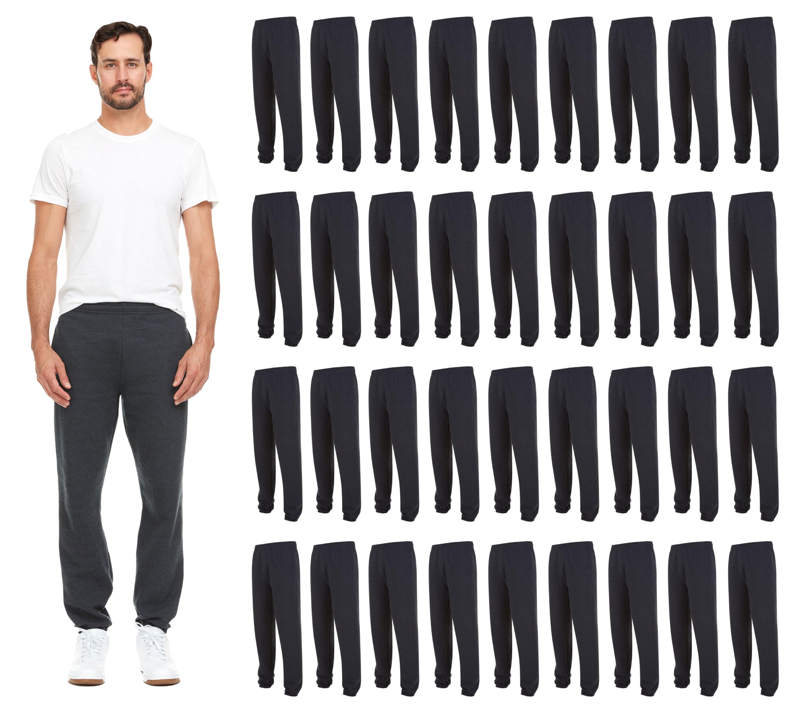 Yacht & Smith 36 Pack Men's Jogger Sweatpants - Wholesale Bulk Comfortable Casual Pants for Homeless Shelter Donations, Gym, Lounge & Everyday Wear