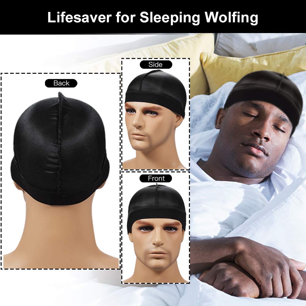 3pcs Silky Durag with Wave Brush for Men - 360 Wave Cap & Curved Medium/Hard Hair Brush Kit for Perfect Waves - Great for Hair Styling, Maintenance & Night Protection