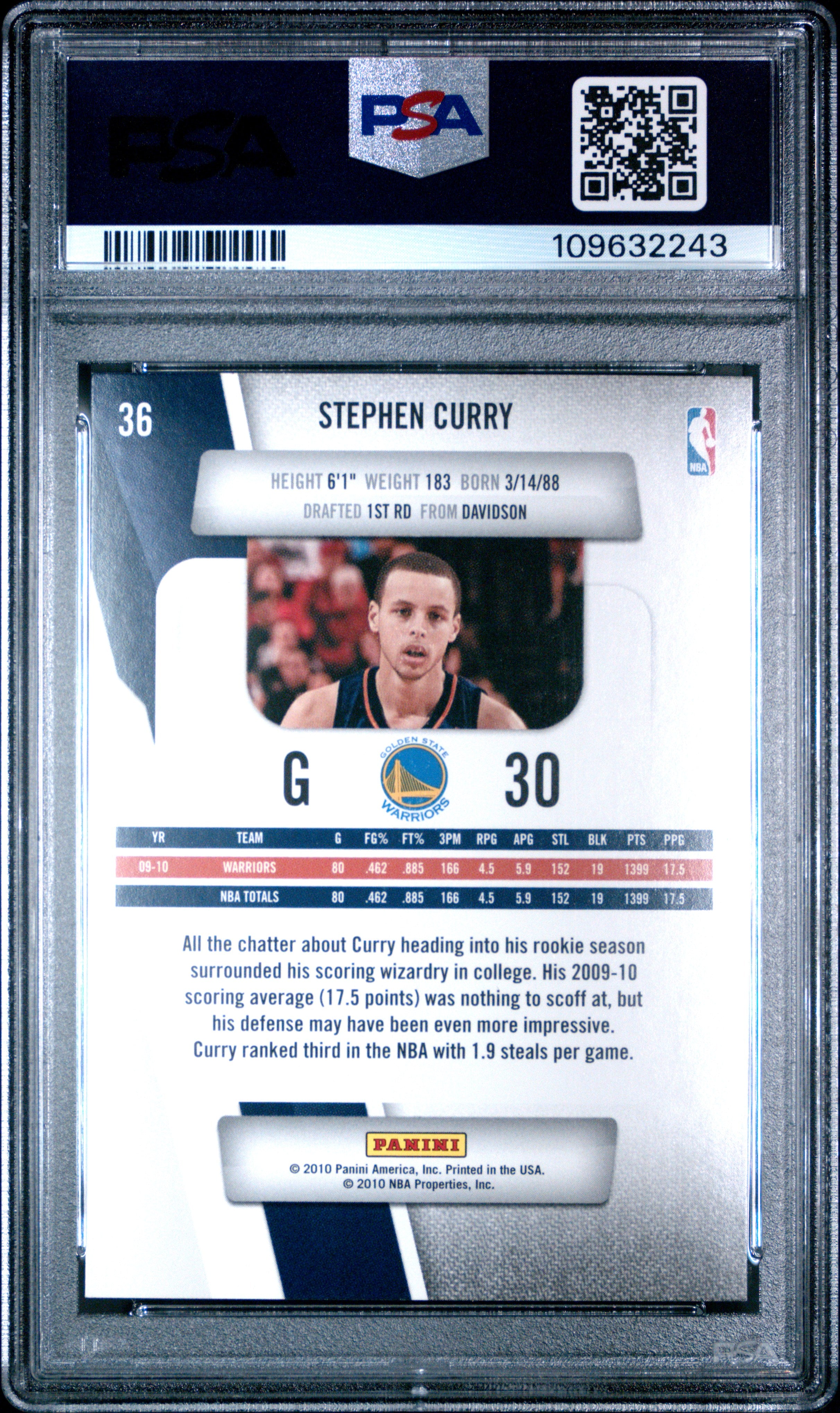 2010 Panini Prestige Stephen Curry #36 PSA 10 Gem Mint Basketball Card - Perfect for NBA Collectors & Golden State Warriors Fans (Display, Investment, Trading)