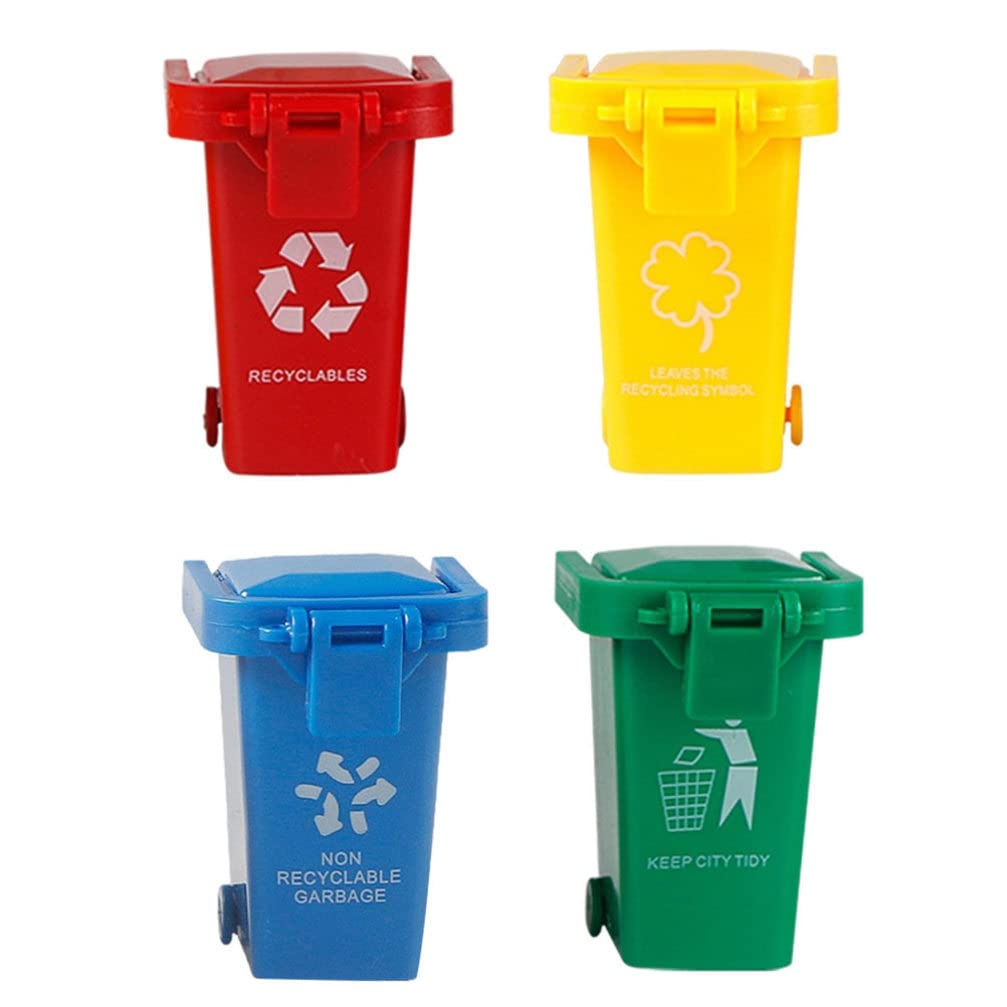 Happyyami 4Pcs Mini Trash Can for Car - Push Down Vehicle Garbage Bin with Lid, Small Trash Can for Kids Learning & Organization | Perfect for Car, Office, Classroom & Home Use
