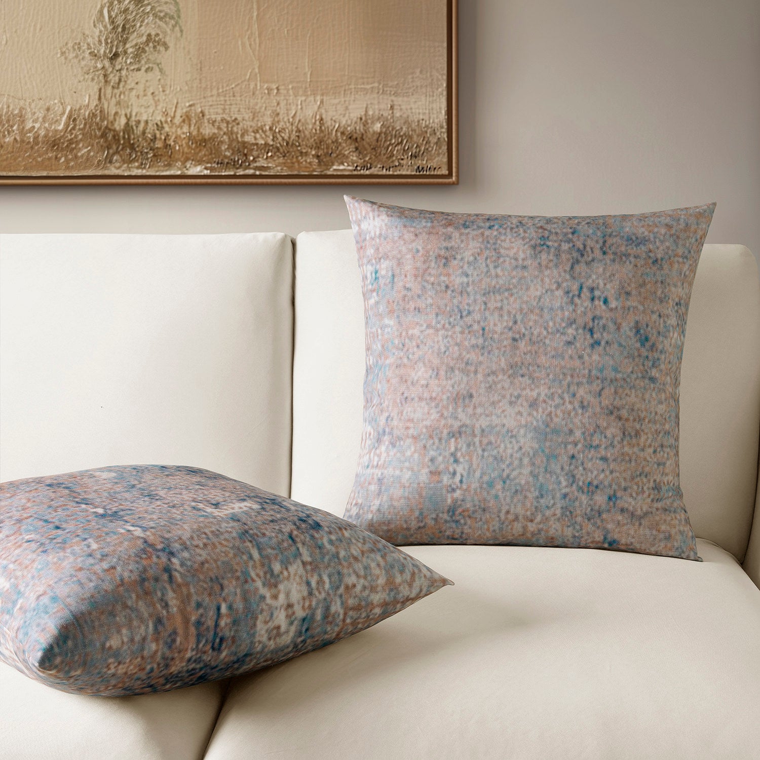 Sandbanks Blue Abstract Textured Printed Cotton Cushion Covers (Set of 2) - Modern Home Decor for Sofa, Bed & Living Room