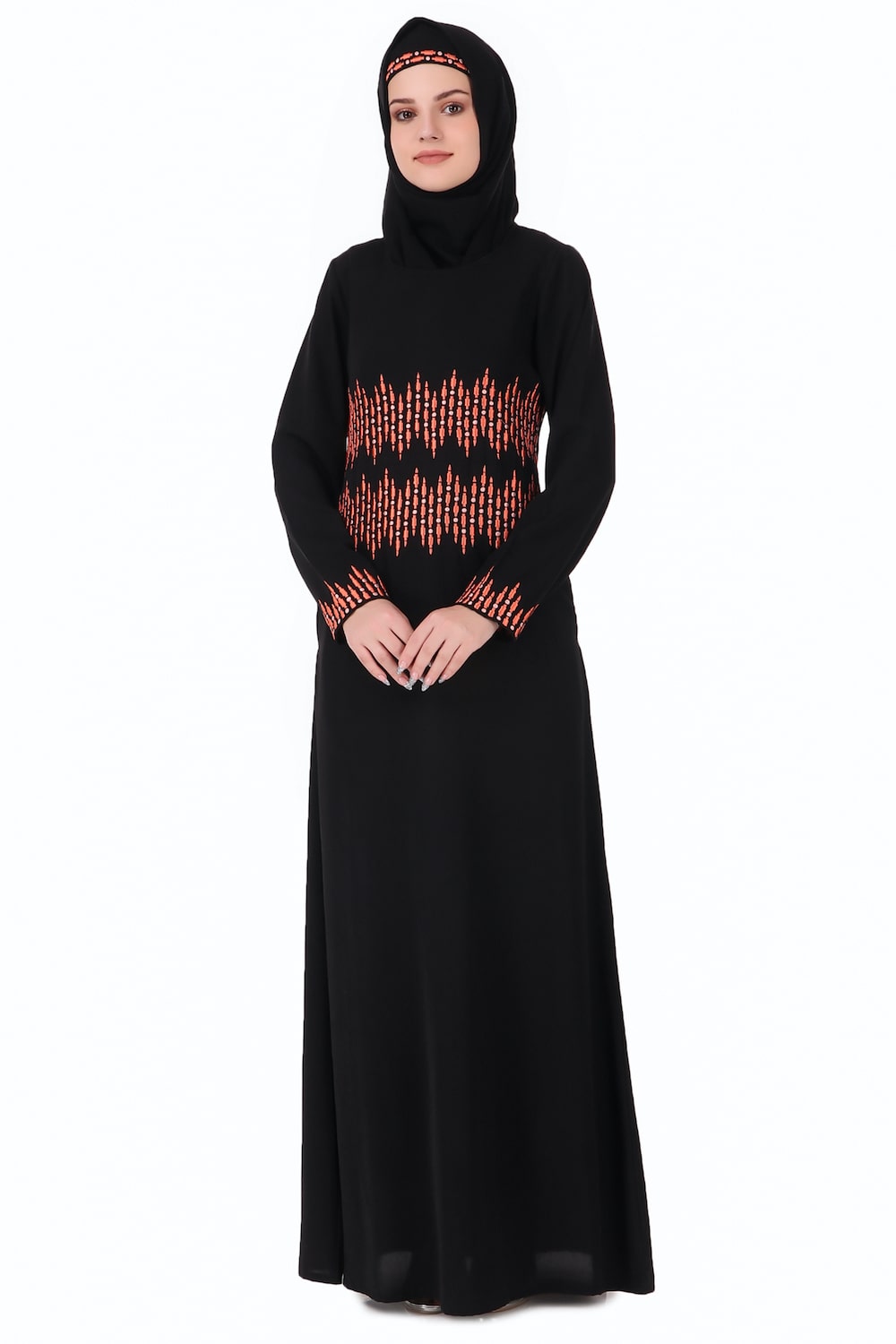 Elegant Graphic Stripe Embroidered A-Line Abaya Dress for Women - Perfect for Ramadan, Eid, Prayer & Special Occasions