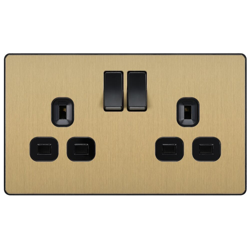 BG Evolve Satin Brass 13A Double Socket Outlet 10 Pack - PCDSB22B - Perfect for Home Renovation and Electrical Upgrades