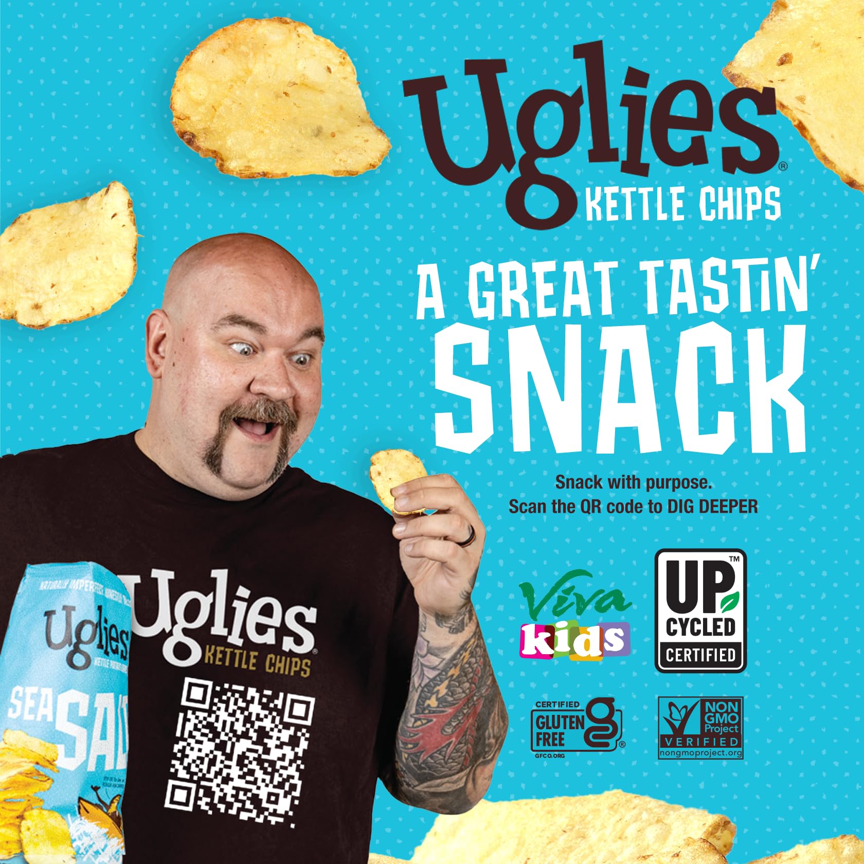 UGLIES Kettle-Cooked Potato Chips - Gluten-Free, Kosher & Non-GMO Snacks (12 Pack, 2 Oz Each) - Perfect for Kids Lunches, Office Snacks & Healthy On-The-Go Munching | Sea Salt Flavor | Crunchy All-Natural Snack Packs