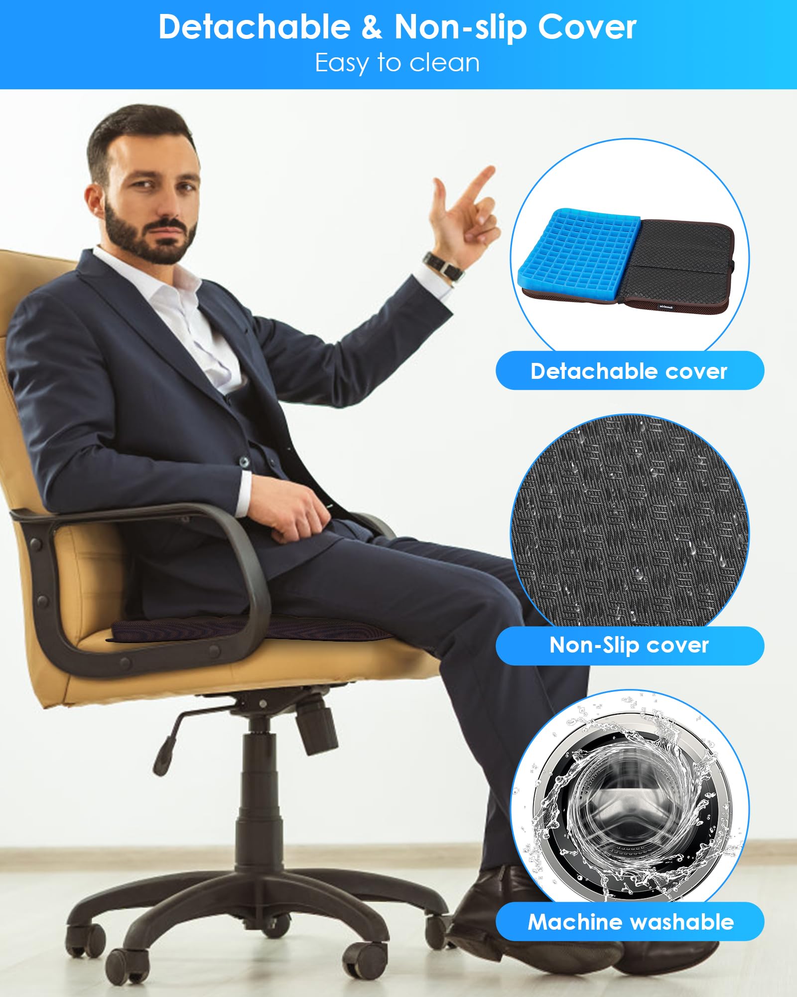 Gel Seat Cushion for Office Chair & Travel - Thick Foldable 16.5x12 Inch Memory Foam Cushion - Sciatica & Coccyx Pain Relief - Perfect for Car, Wheelchair, Long Sitting at Work or Home
