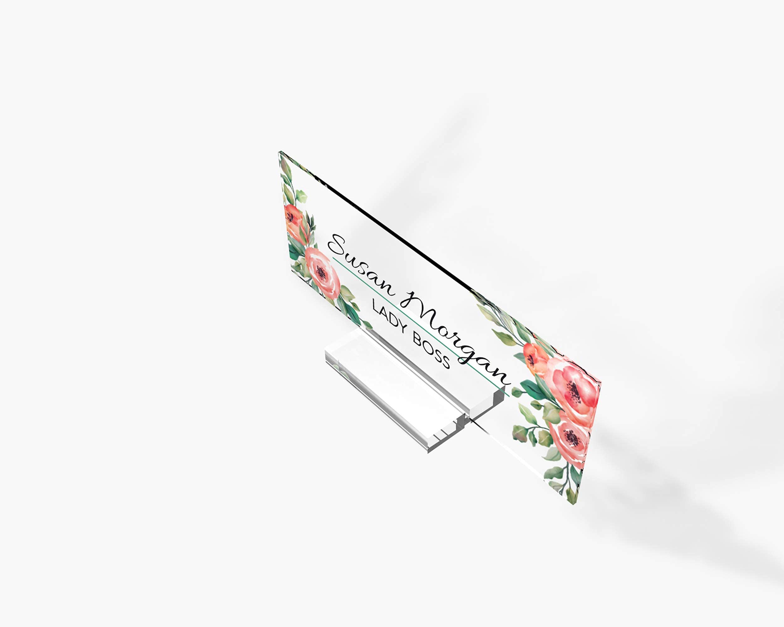 Personalized Teacher Name Plate - 8”x3” Rose Acrylic Desk Sign for Classroom Decor & Gifts