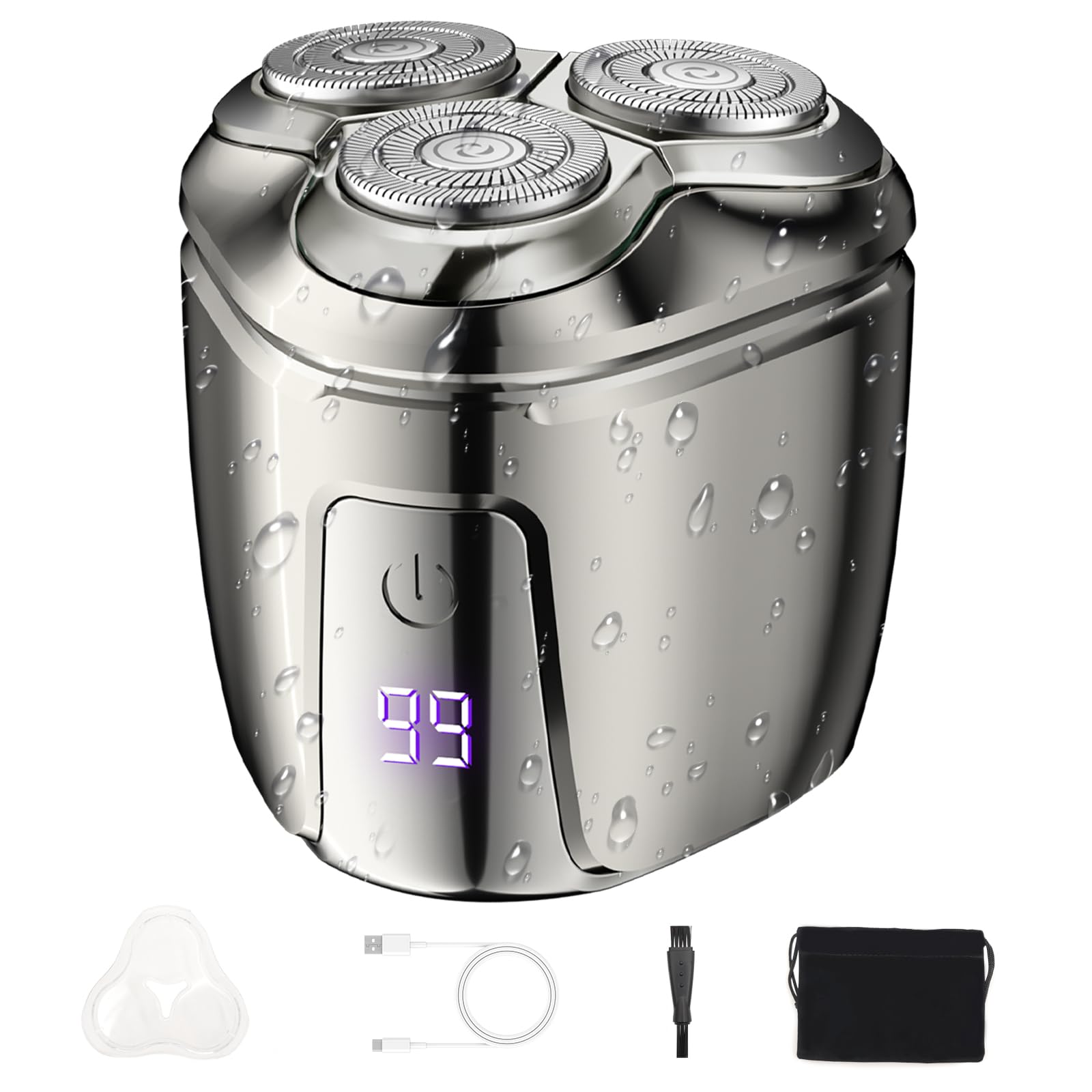 Electric Head Shaver for Bald Men - Rechargeable Wet/Dry Rotary Shaver with LED Display, 3D Magnetic Technology, Waterproof & Portable Travel Grooming Kit (Silver) - Perfect for Home, Gym & Business Trips