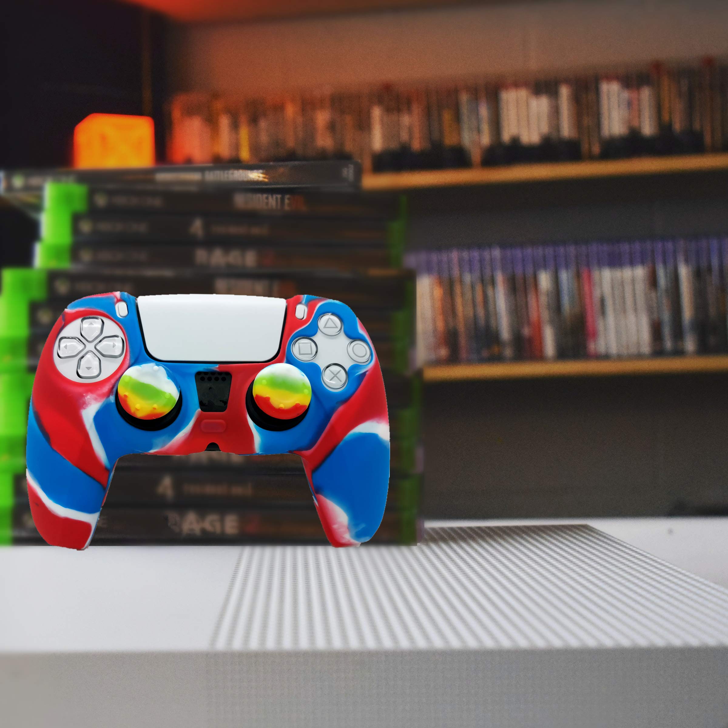 Premium Silicone Skin for PS5 Controller - Anti-Slip Grip Cover with 10 Thumbstick Caps (4 Red & Blue) for Enhanced Gaming Comfort - Perfect for Long Play Sessions & Competitive Gaming