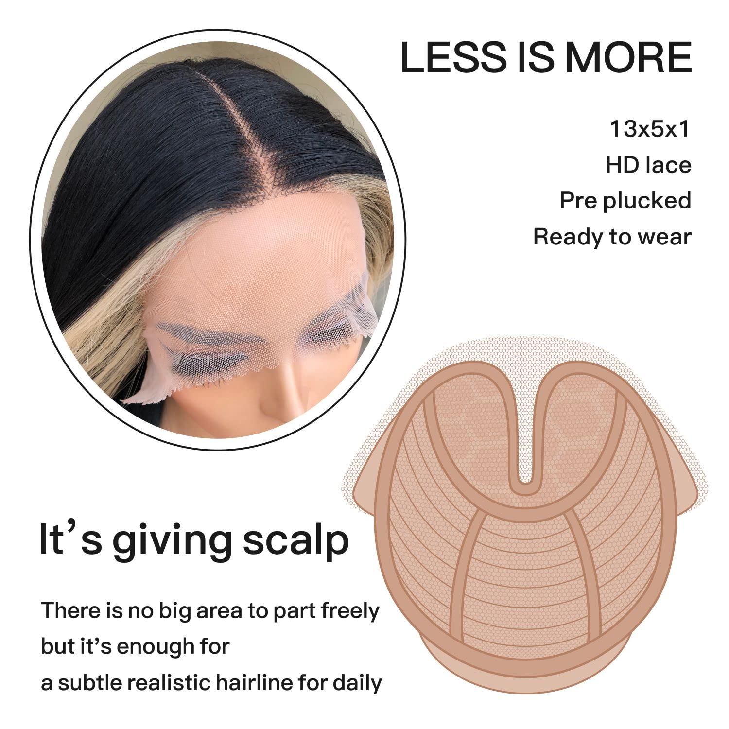 13x5x1 HD Glueless Synthetic Lace Front Wig for Women - 180 Density 26inch Skunk Stripe Black & Blonde Pre-Plucked Ready to Wear Wig | Perfect for Cosplay, Halloween Costumes, and Fashion Styling