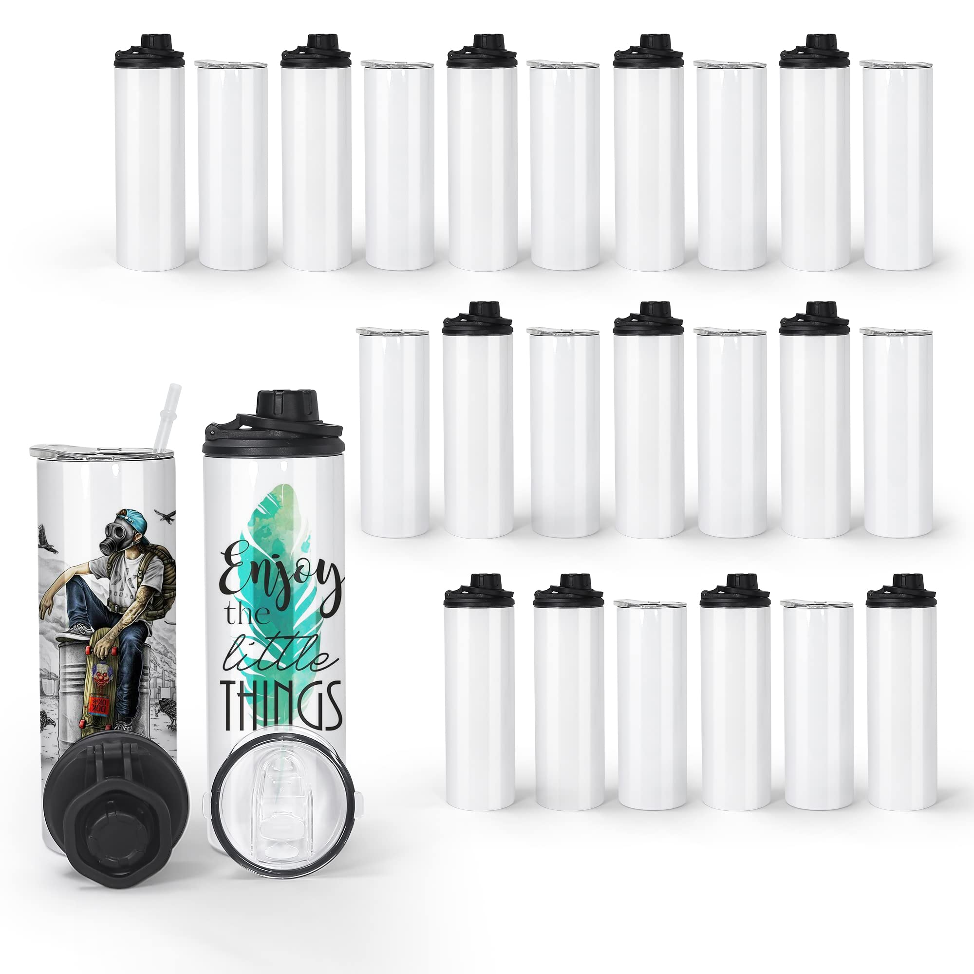 **20oz Insulated Stainless Steel Water Bottle 30 Pack - Leakproof Double Wall Vacuum Kids Sports Bottle with Spout Lid, Sublimation Blank Wide Mouth Thermos for School, Gym & Outdoor Activities**