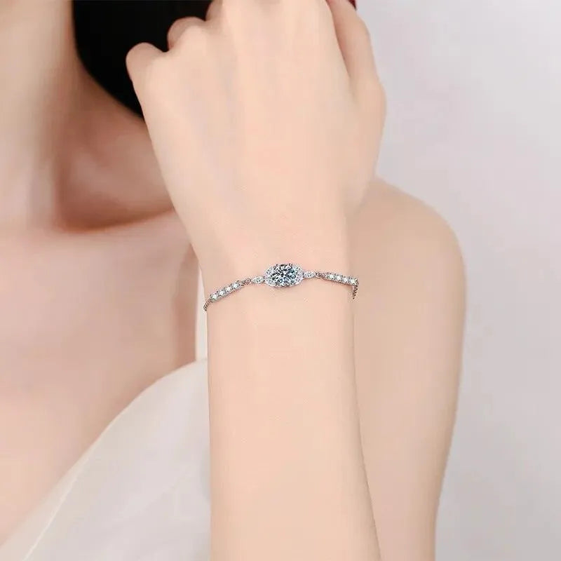 1CT GRA Certified Moissanite Bracelet for Women - 925 Sterling Silver Diamond Link Bracelet, Elegant Fine Jewelry Gift for Her - Perfect for Weddings, Anniversaries & Special Occasions