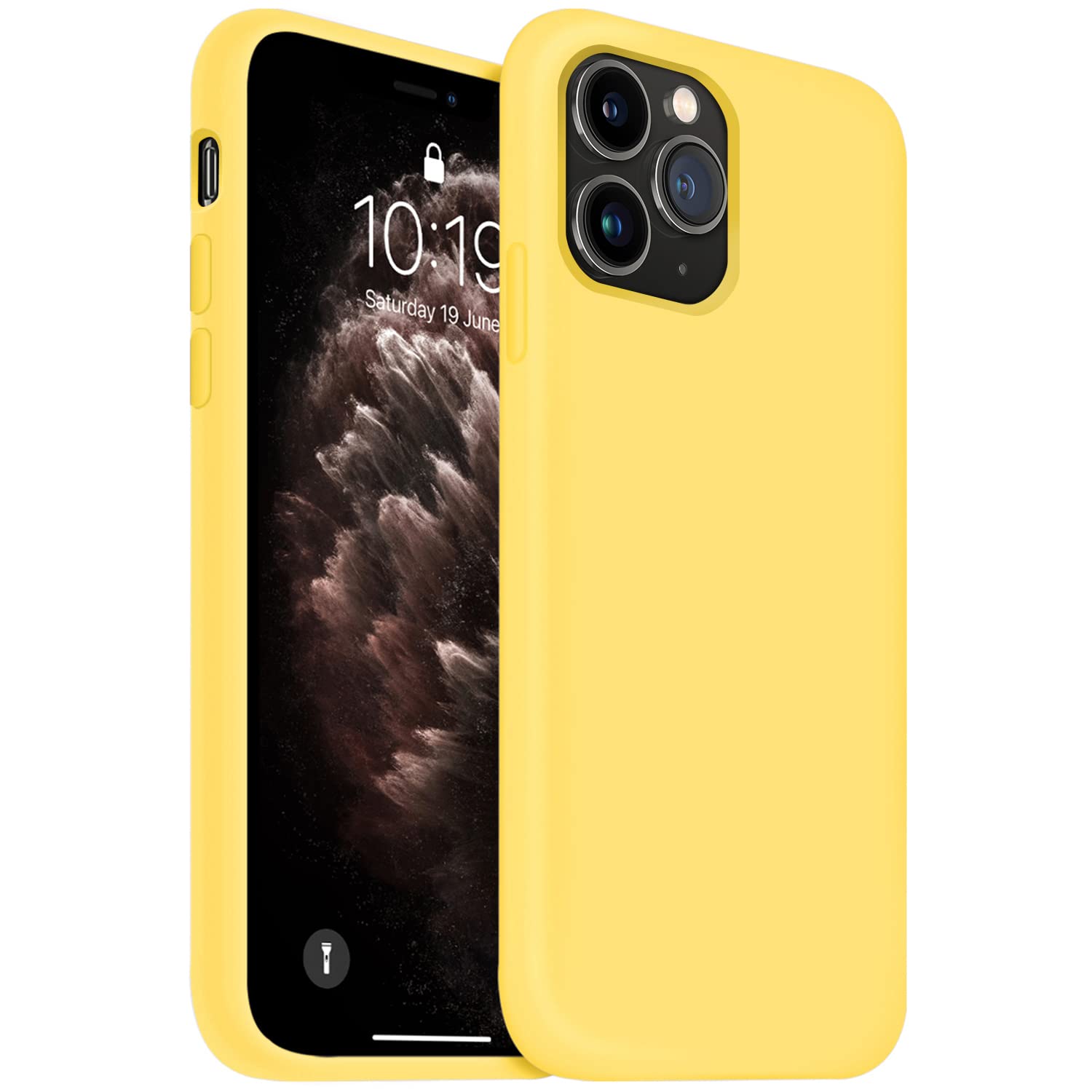 OuXul Slim Liquid Silicone Case for iPhone 11 Pro Max 6.5 Inch - Full Body Protection with Microfiber Lining | Shockproof & Scratch Resistant Cover | Perfect for Daily Use, Travel & Outdoor Activities (Yellow)