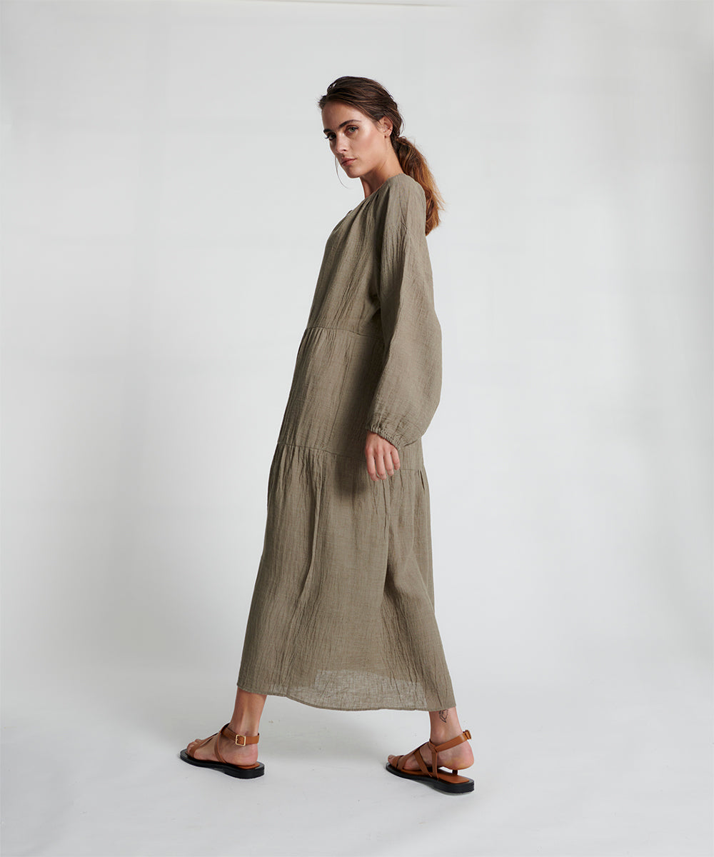 Elegant Linen Ayra Tiered Dress for Women - Boho Summer Maxi Dress for Beach, Vacation & Casual Outings
