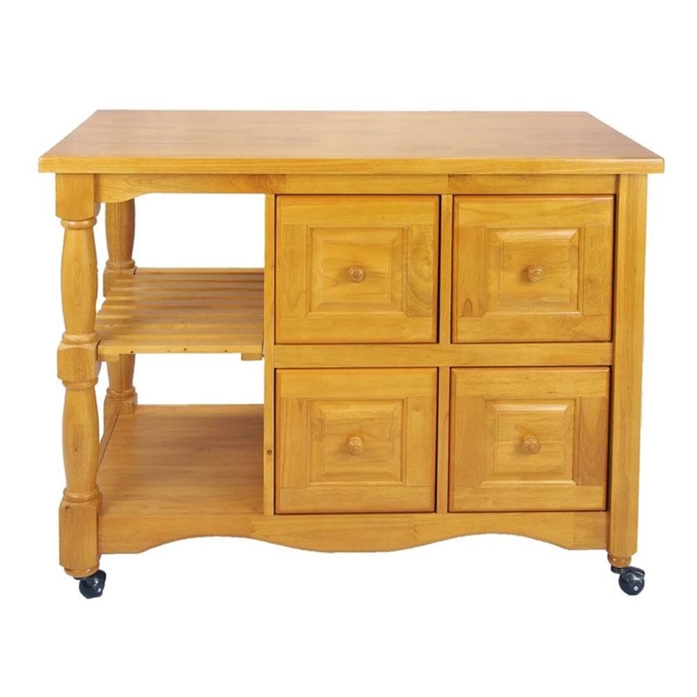 Sunset Trading Oak Kitchen Cart with 4 Drawers - Light Wood Rolling Island for Small Spaces, Storage & Food Prep - Perfect for Apartments, Dorms & Compact Kitchens