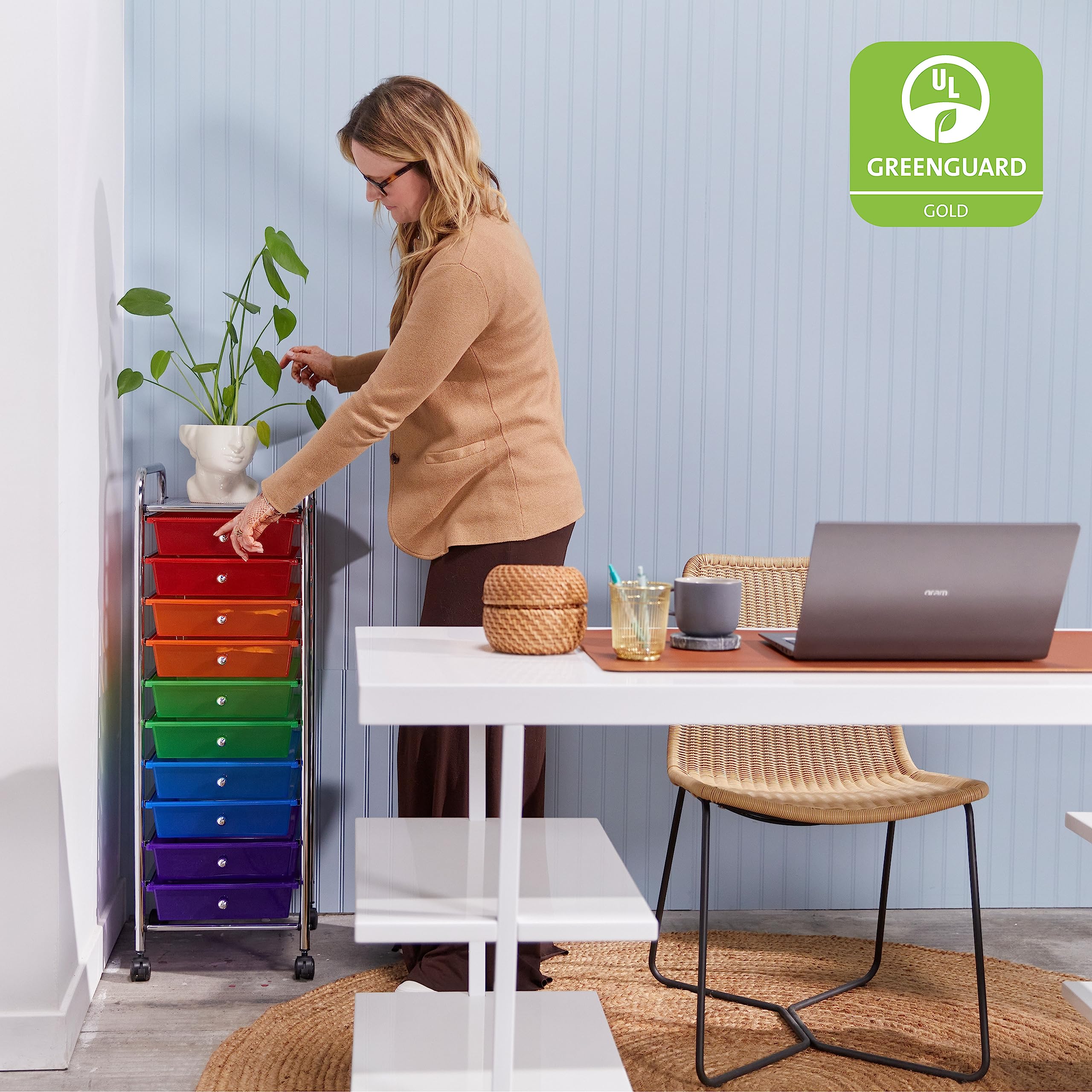 ECR4Kids 10-Drawer Rolling Storage Cart with Wheels - Mobile Classroom & Home Organizer for Toys, Art Supplies, Office Essentials - Ideal for Daycare, School, and Office Organization