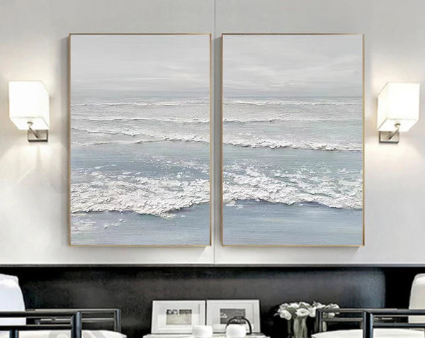 Ocean and Sky Painting Set of 2 - Modern Coastal Wall Art for Living Room & Bedroom Decor | Ready to Hang Canvas Prints | Beach House & Nautical Theme Home Decor