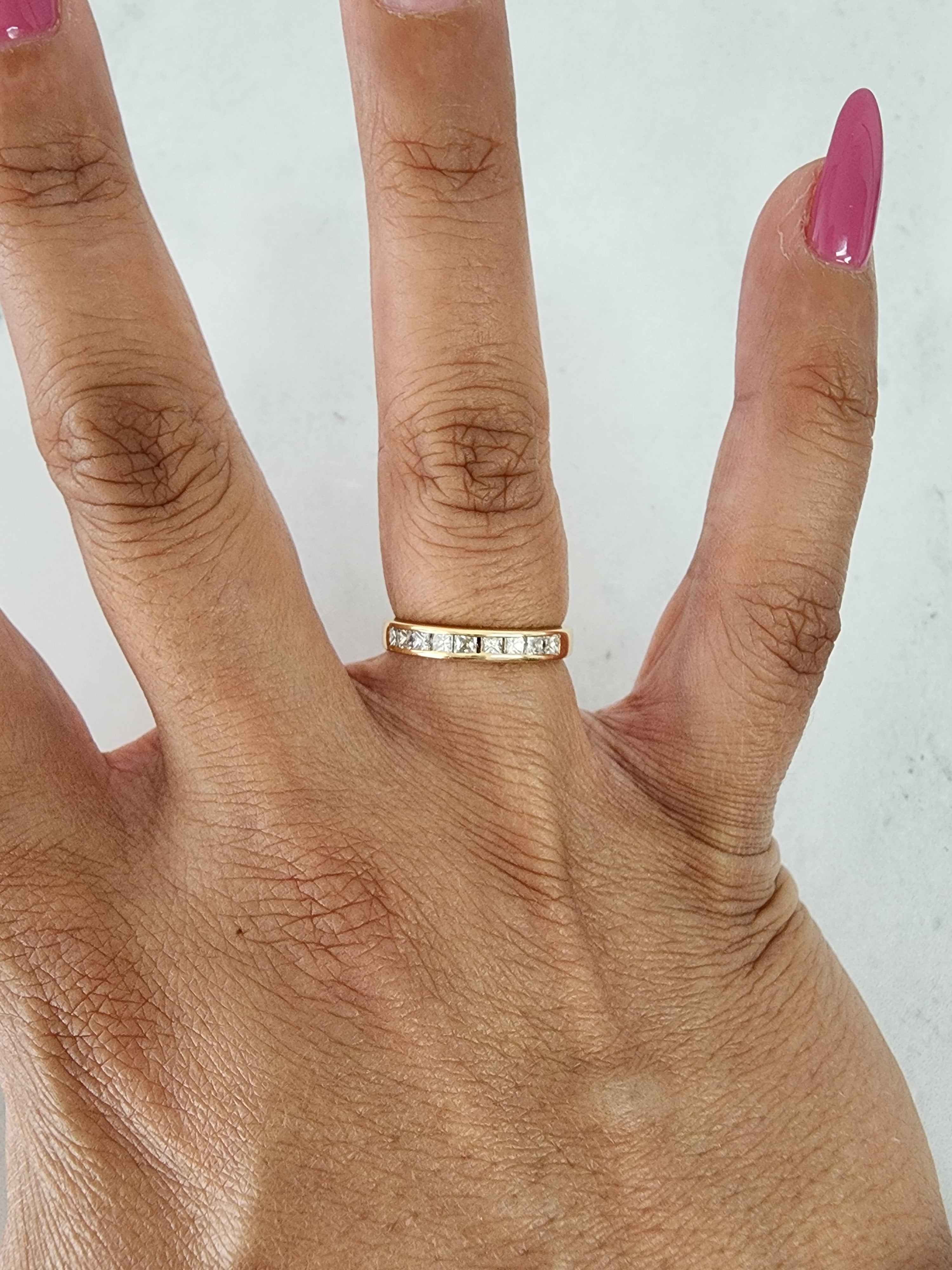 3MM Princess Cut Diamond Wedding Band Ring for Women - 14K Yellow Gold Engagement Ring, Anniversary Gift, Bridal Jewelry - Perfect for Weddings, Proposals & Special Occasions