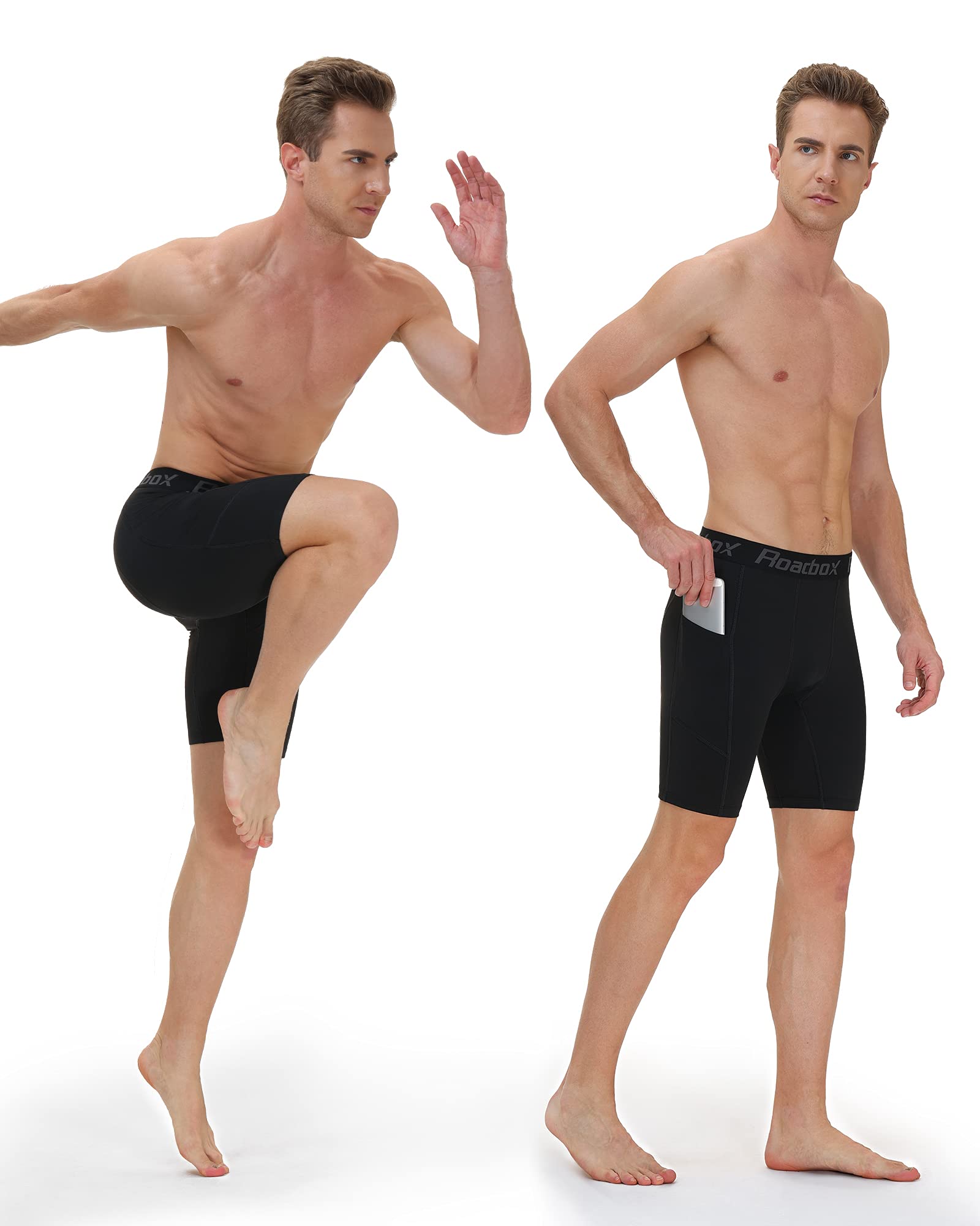 Roadbox Men's Running Compression Shorts 2-Pack or 3-Pack - Breathable Spandex Workout Shorts with Pockets for Gym, Basketball & Athletic Training - Perfect for Running, Cycling & Sports Activities