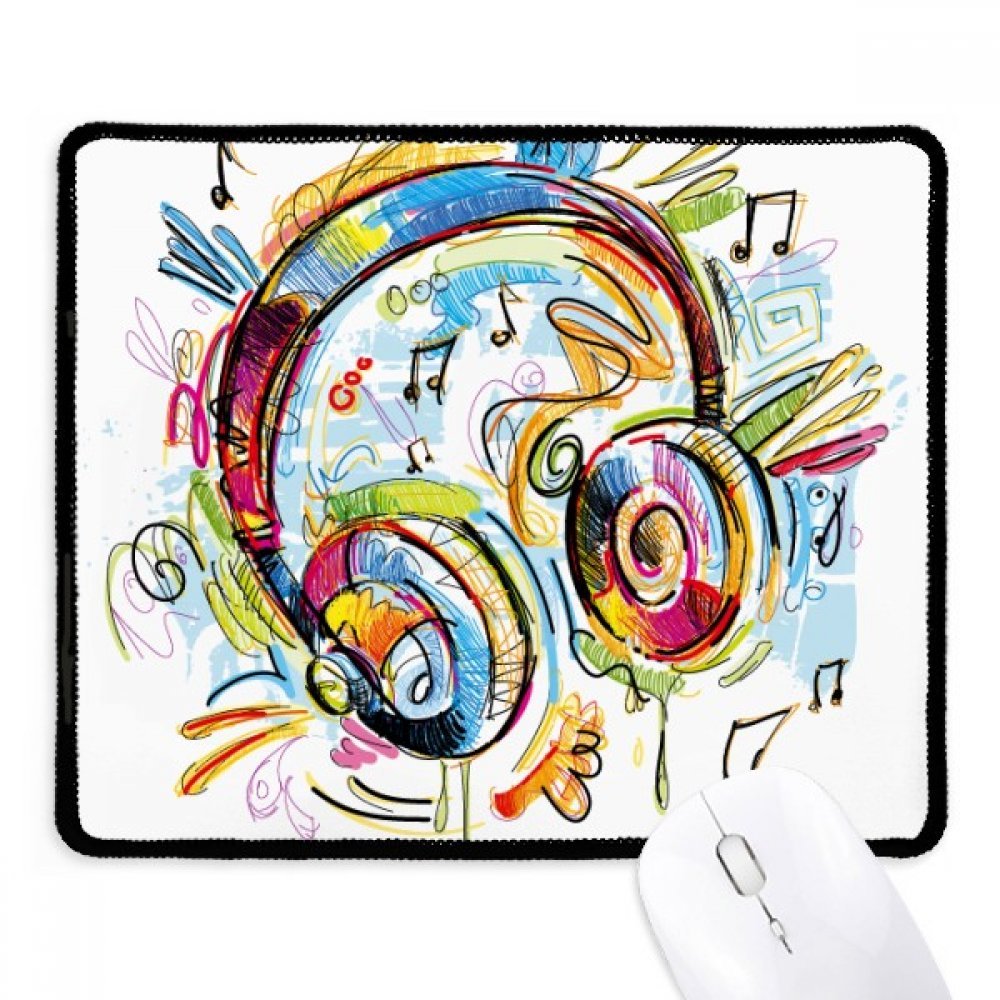 Colorful Gaming Headset with Non-Slip Mousepad - Crazy Music Pattern, Stitched Edges - Perfect for PC Gaming, Office Work & Gifts (Black)