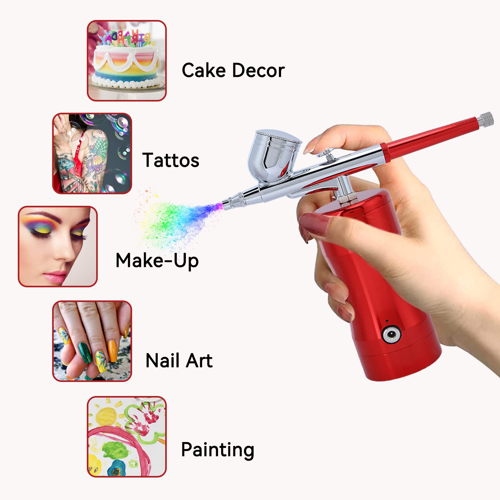 Portable Cordless Airbrush Kit - G12 Mini Airbrush Gun Set with 0.3mm Nozzle, 7CC Tank & Cleaning Tools | Perfect for Cake Decorating, Nail Art, Tattoo Practice & Model Painting (Red) | DIY Makeup, Craft & Hobby Projects