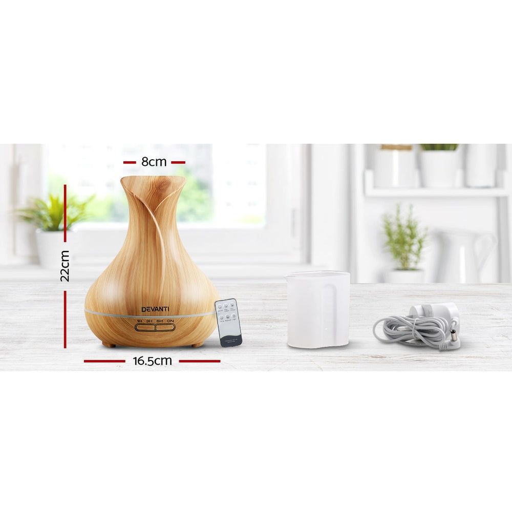 Devanti 400ml 4-in-1 Aroma Essential Oil Diffuser with Remote Control & Wood Grain Design - Perfect for Home, Office, Yoga, and Spa Relaxation