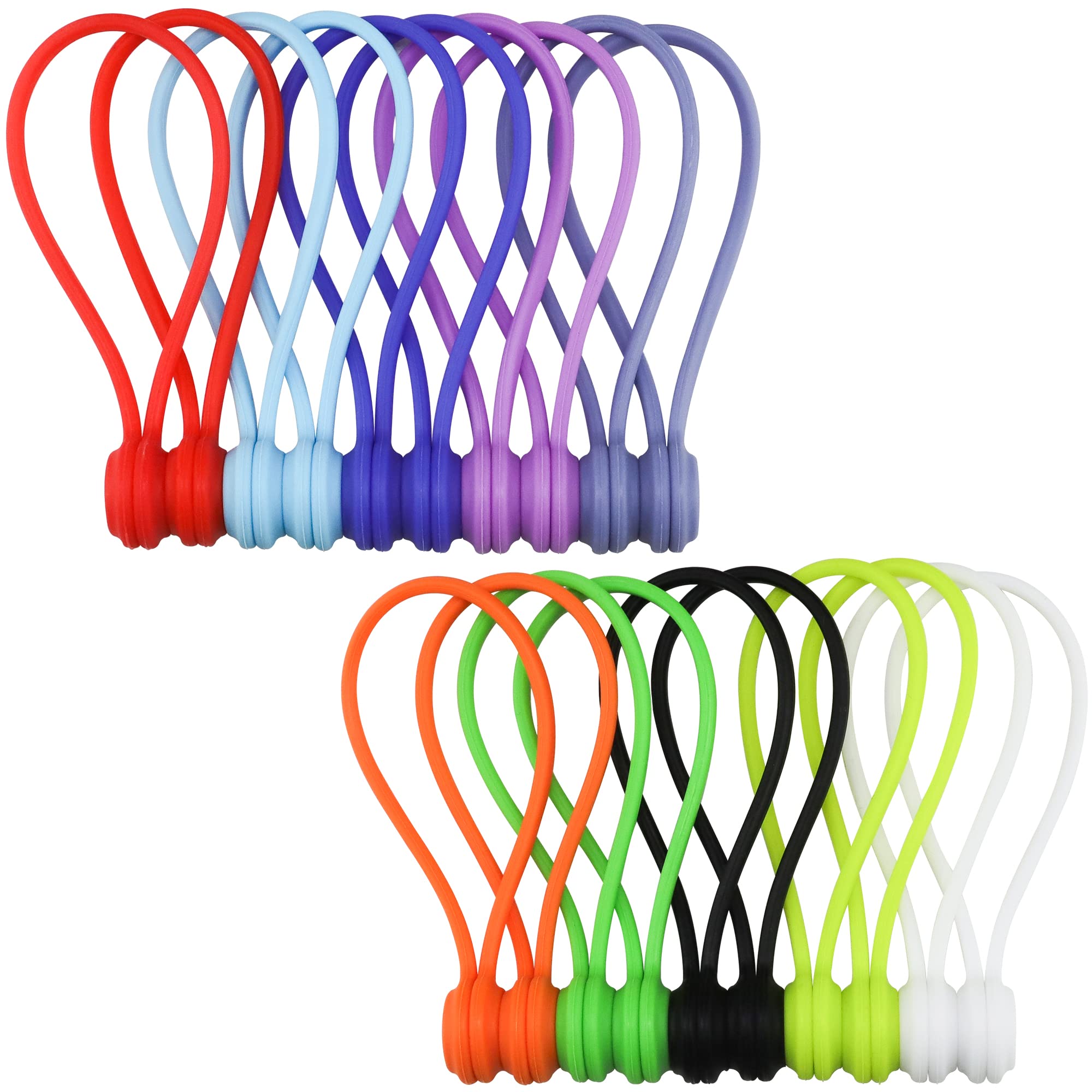 Teskyer 20 Pack Magnetic Cable Ties - Reusable Silicone Cord Organizers for Home, Office & School - Mixed Color Cable Management for Wires, Books, Fridge Magnets & More (Perfect for Desk, Kitchen & Travel)