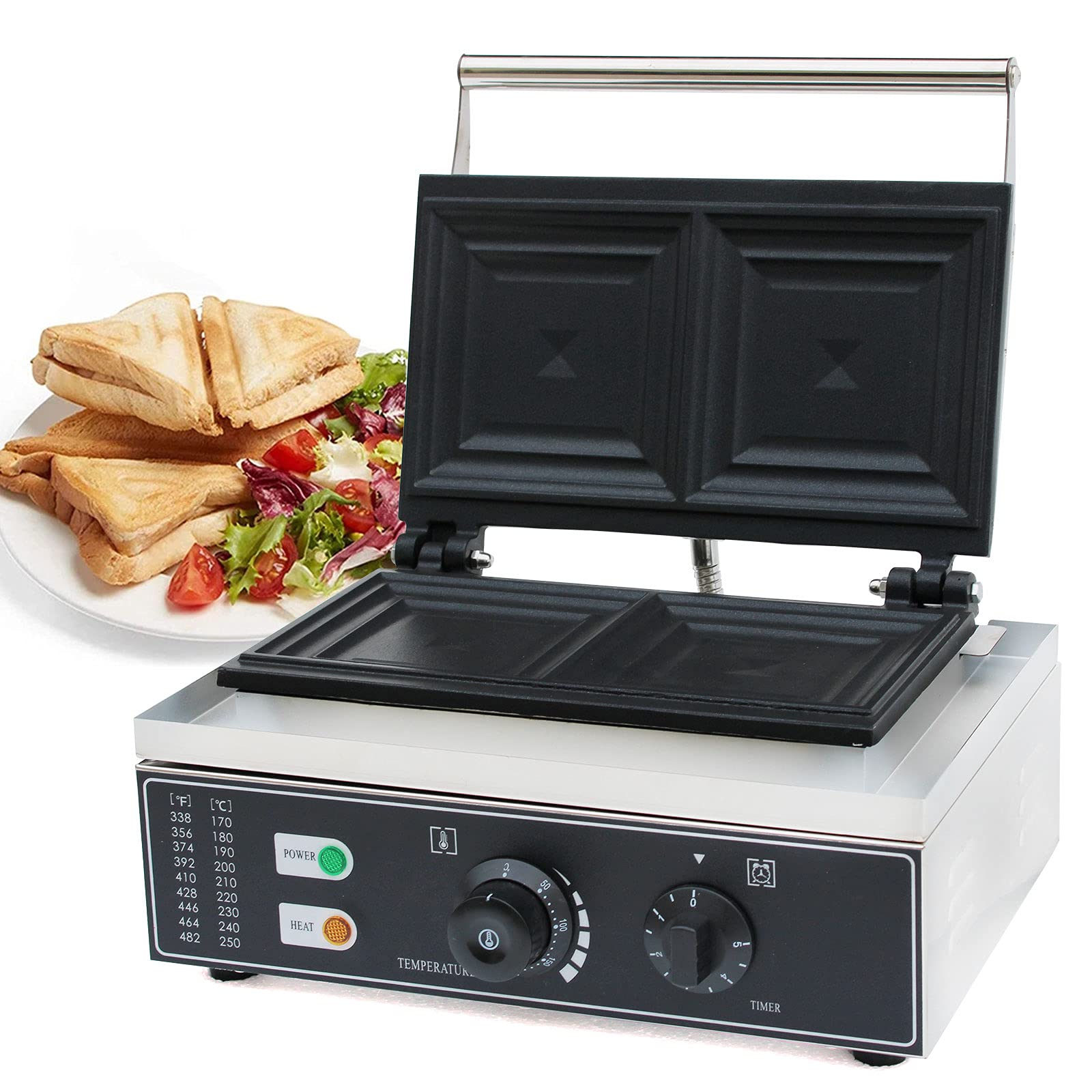 2-in-1 Commercial Sandwich Maker - 1500W Electric Grill & Toaster with Nonstick Plates & Adjustable Temperature - Perfect for Bakeries, Restaurants & Home Breakfast - Make Grilled Cheese, Paninis & Hot Sandwiches Easily