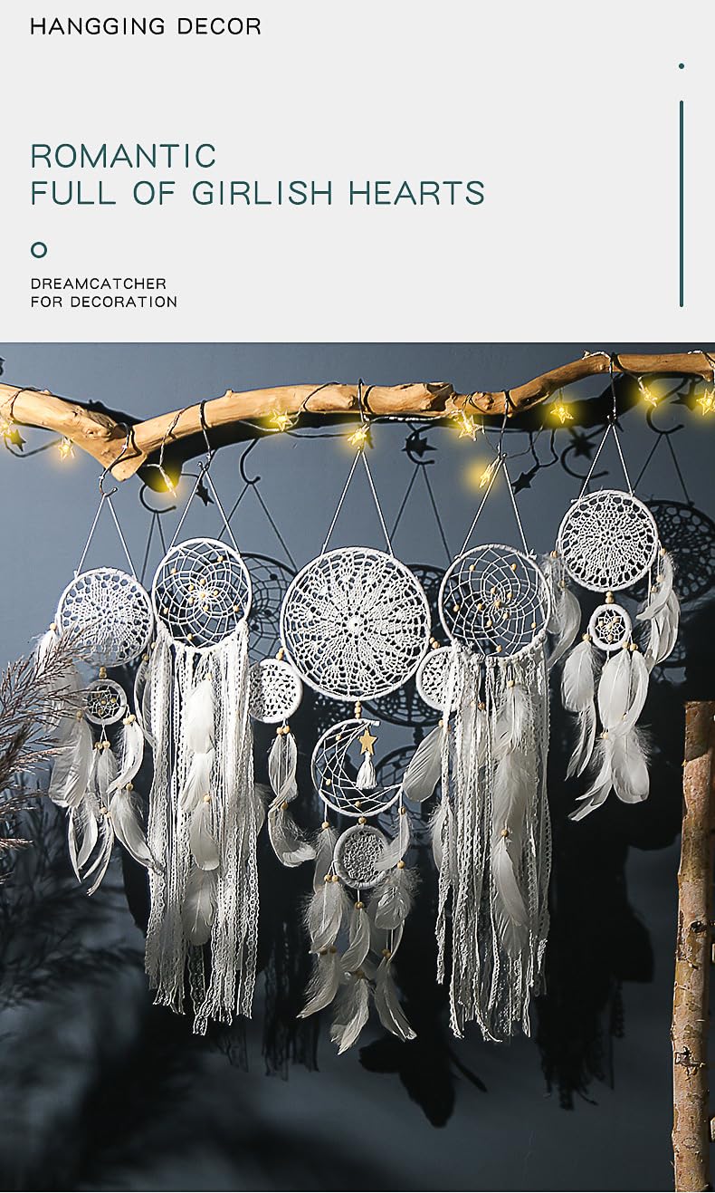 5 Pack Handmade Boho Dream Catchers - Moon & Sun Wall Decor for Bedroom, Nursery, Living Room - Pink Dream Catcher for Sweet Dreams, Home & Office Decor