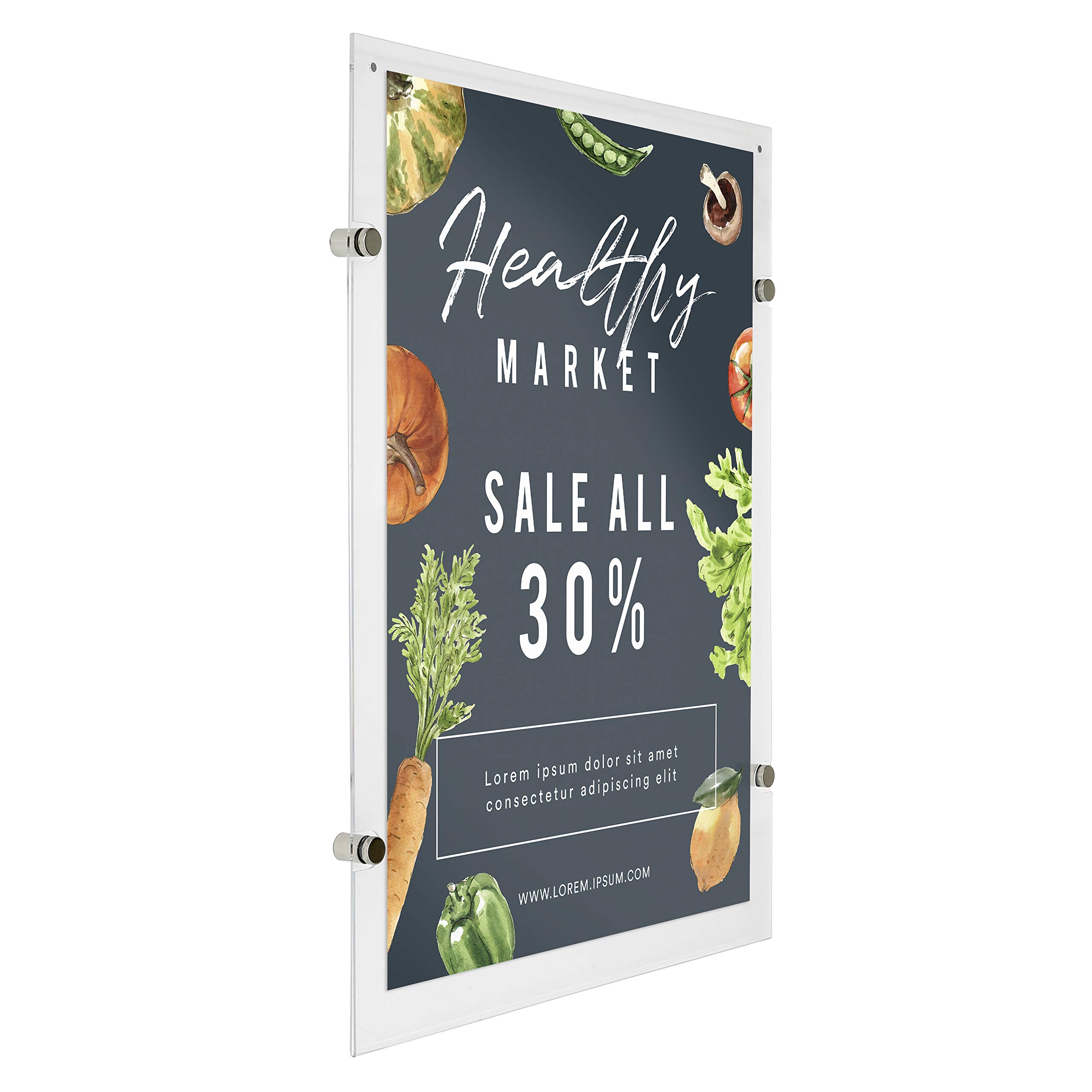 Floating Acrylic Picture Frame - Frameless Wall Mount Display for 22x28 Inch Posters, Photos, Certificates & Diplomas | Chrome Silver Standoff Hardware & Magnets | Perfect for Home, Office & Gallery Decor